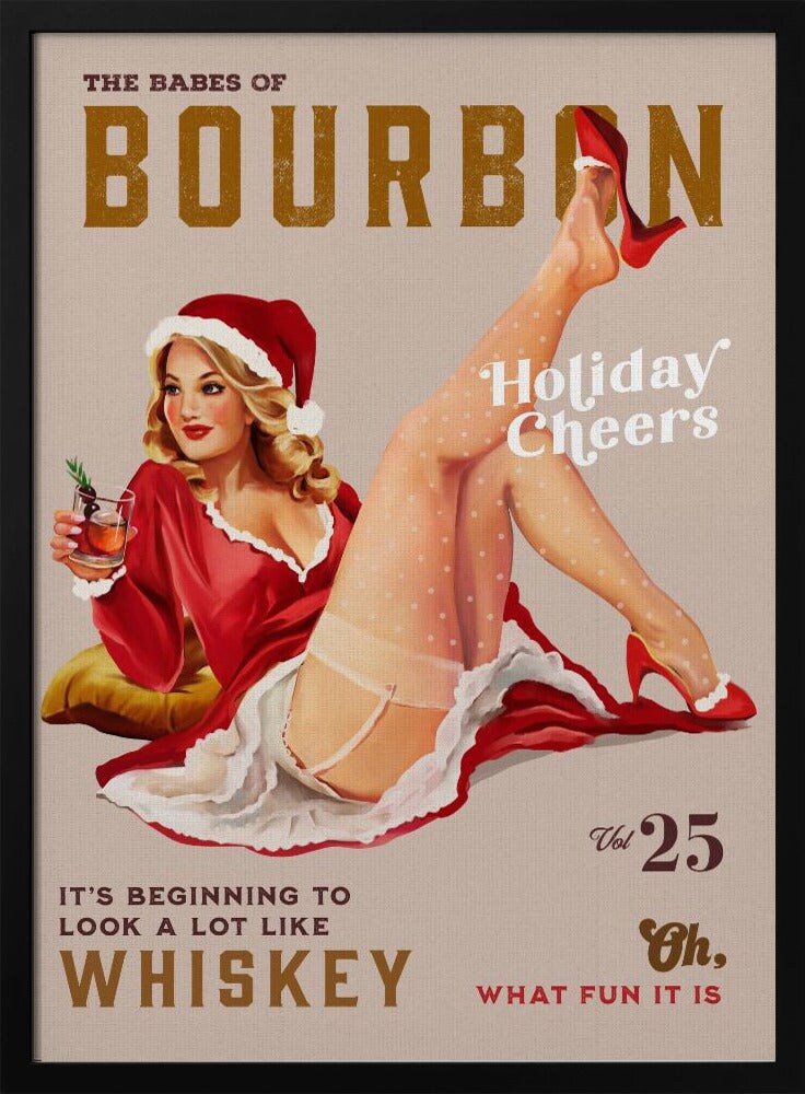 Babes of Bourbon Vol 25 Holiday Cheer Christmas Pinup - The Whiskey Ginger 24x36 Black Framed Art | Home or Office Art
