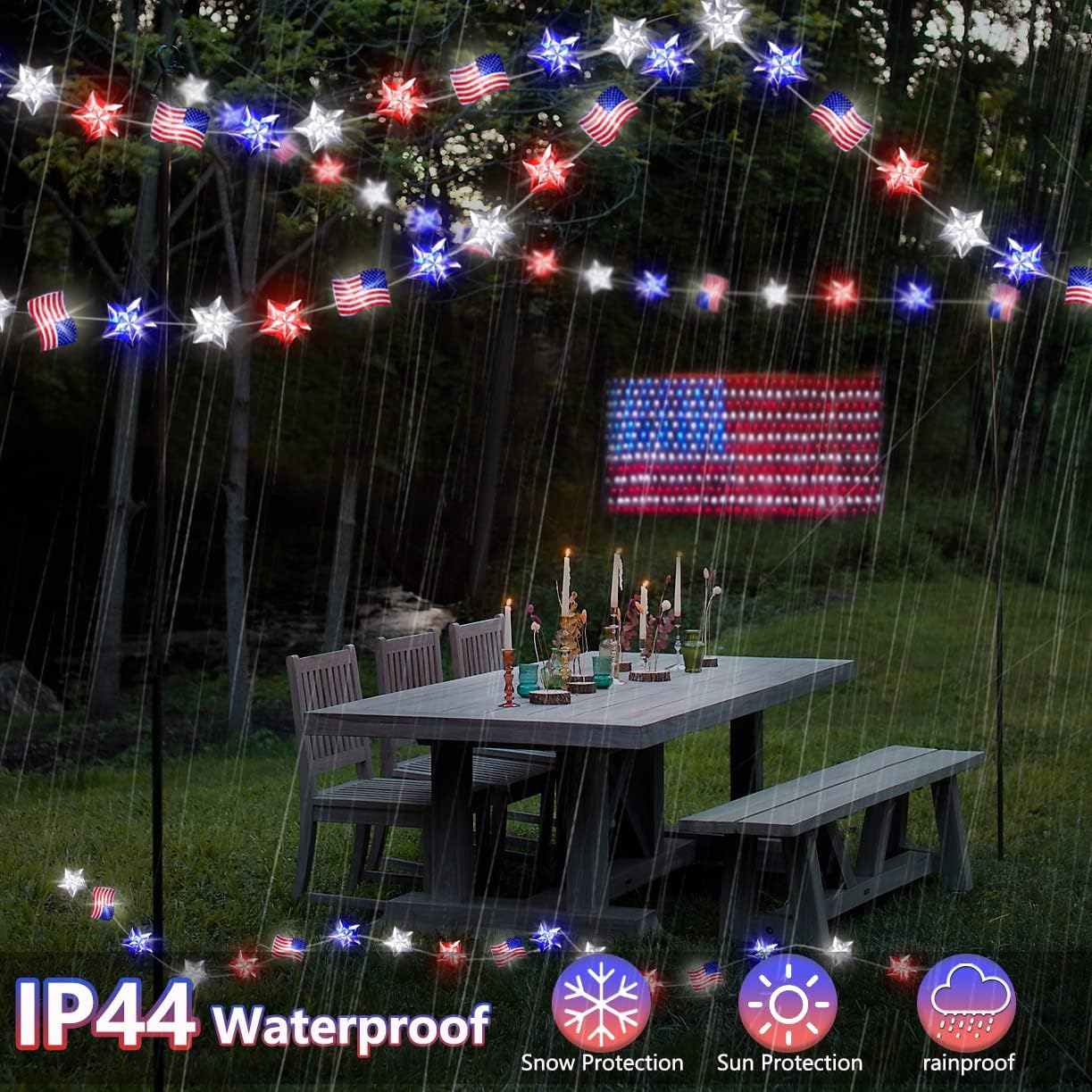 [ 8 Modes &#x26; Timer ] 2 Pack Red White and Blue Lights, 26 FT 80 LEDs 4th of July Star &#x26; Flags Lights Remote Battery Operated for Patriotic Memorial Day Independence Fourth of July Decorations