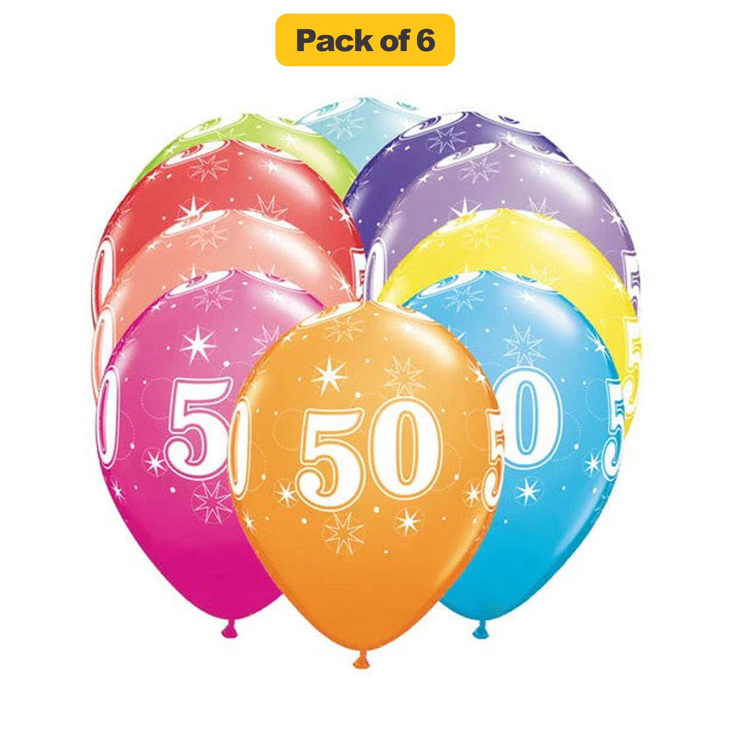 50 A Round Latex Balloons 11" 6 Pack 50th Birthday Anniversary Party Balloons