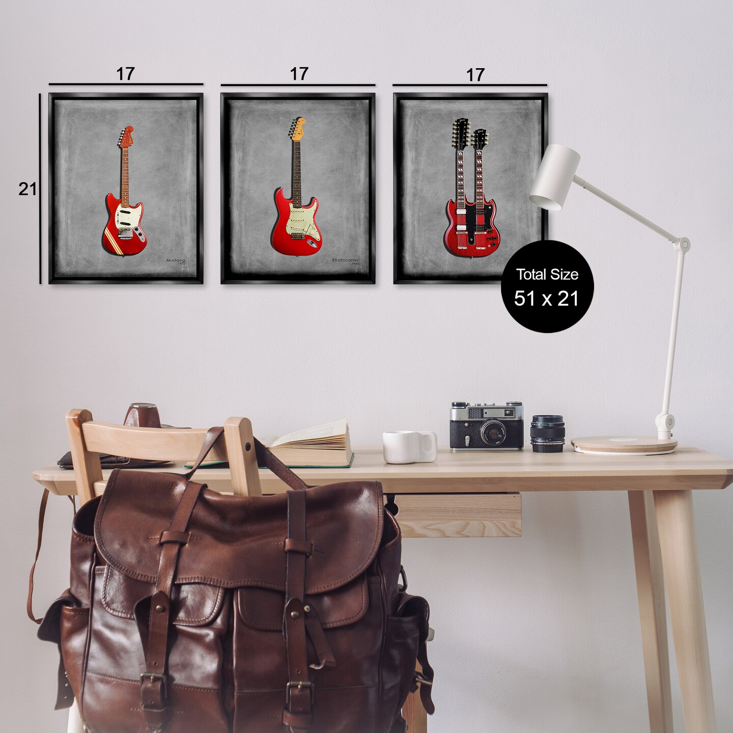 Stupell Industries Red Guitars Collection 3pc Floating Frame Set Design by Mark Rogan