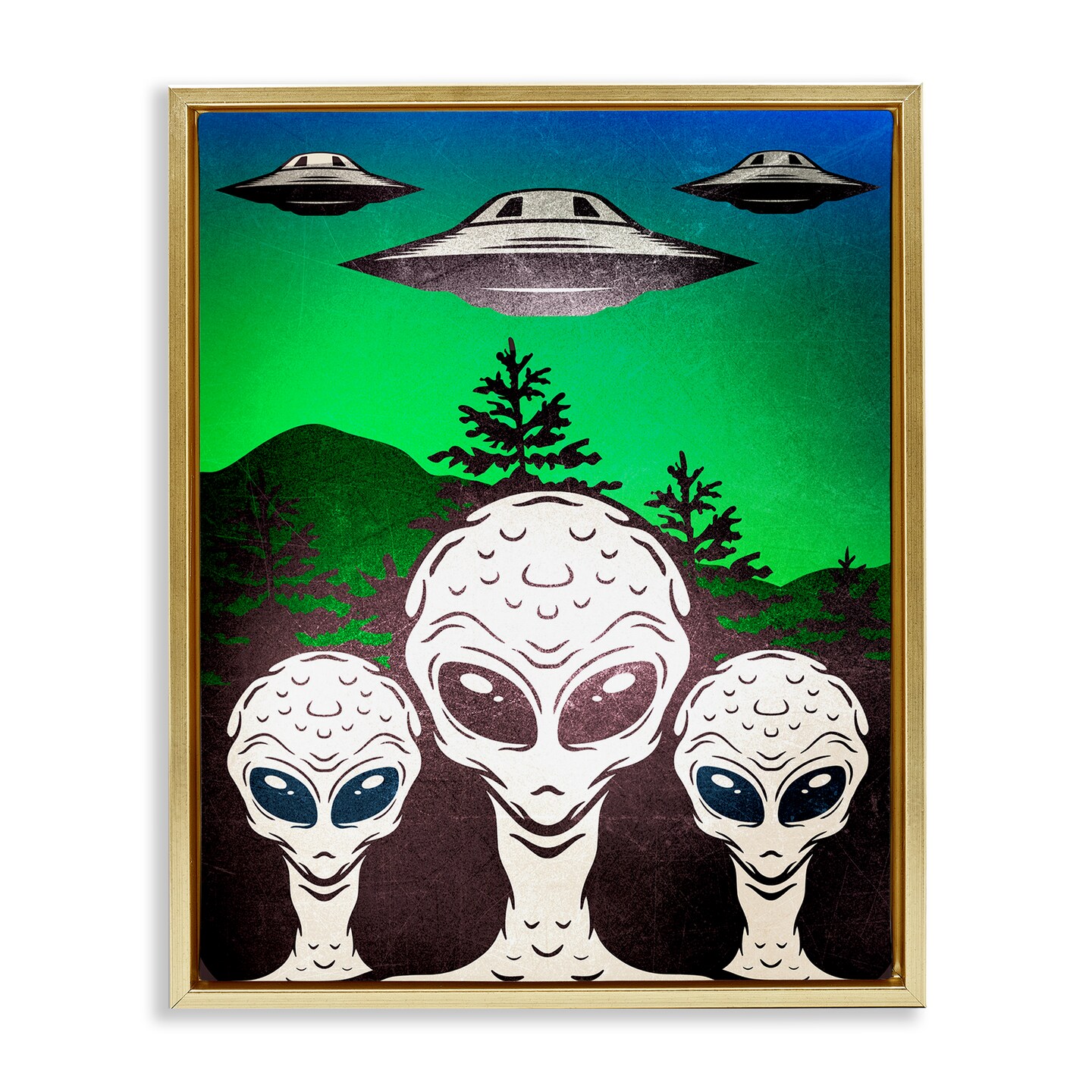Stupell Industries Vintage Aliens & UFO Floating Frame Design by Kim Allen