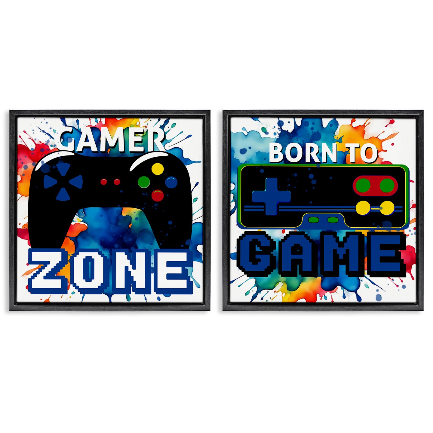 Stupell Industries Gamer Zone on Splash 2pc Floating Frame Set Design by Kim Allen