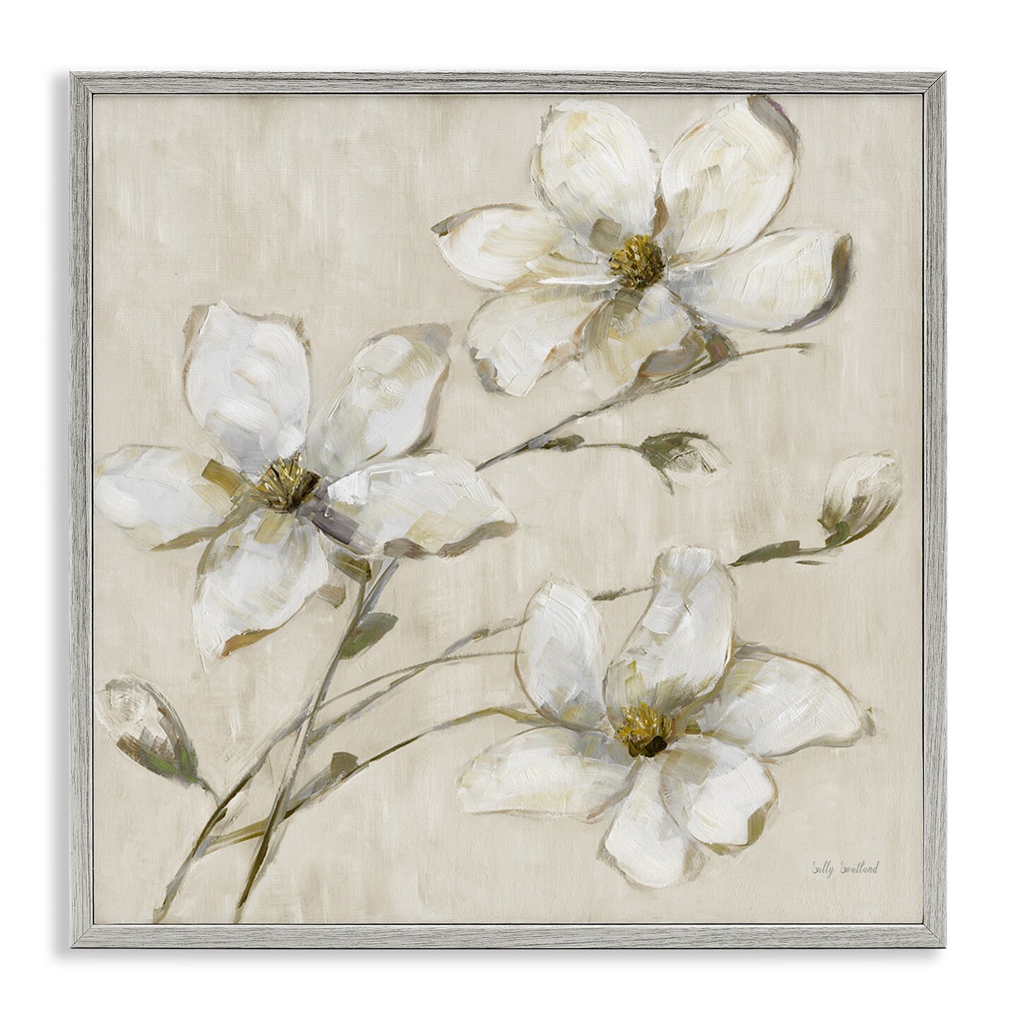 Stupell Industries Neutral Tone Dogwood Flowers Framed Giclee Design by Sally Swatland