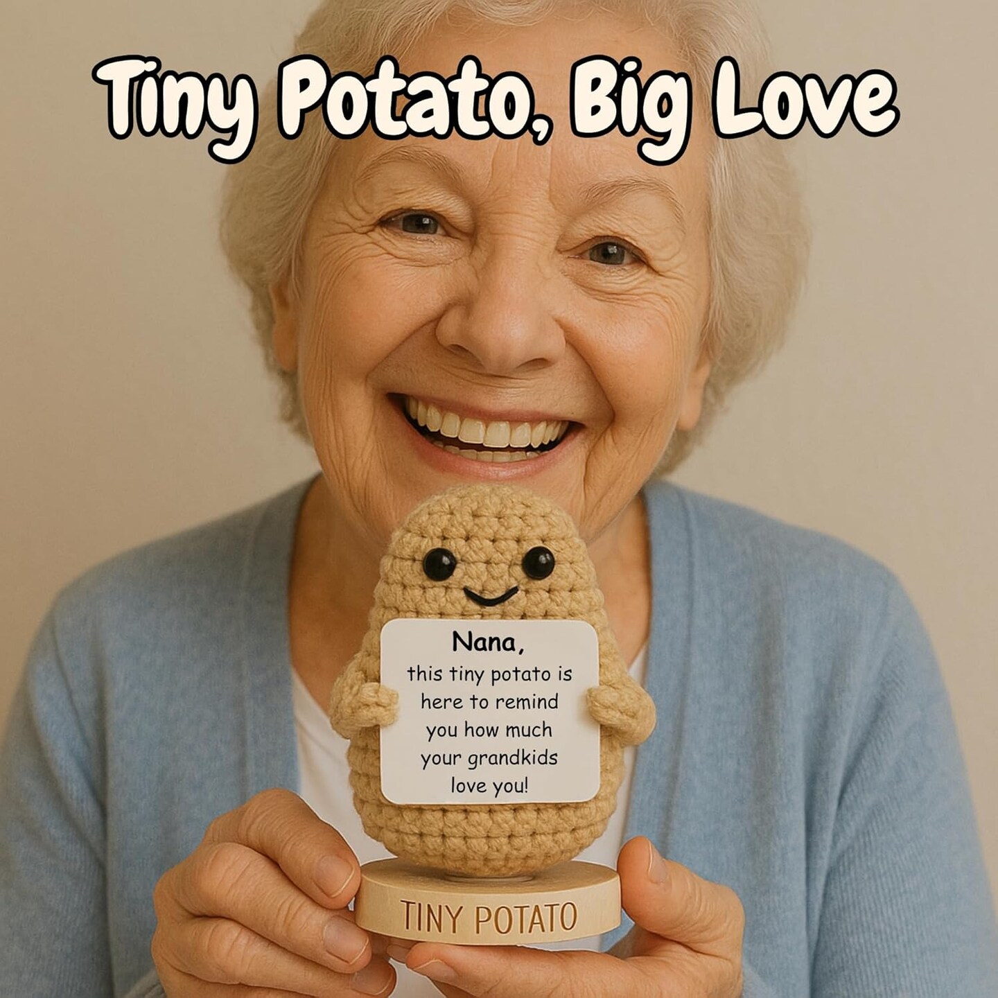 Nana Gift for Mothers Day &#x2013; Crochet Positive Potato with 30 Signs for Grandma, Thoughtful Mother&#x27;s Day Gifts for Nana, Birthday Gift from Grandkids, Granddaughter, Grandson - Best Nana Ever Gifts Idea
