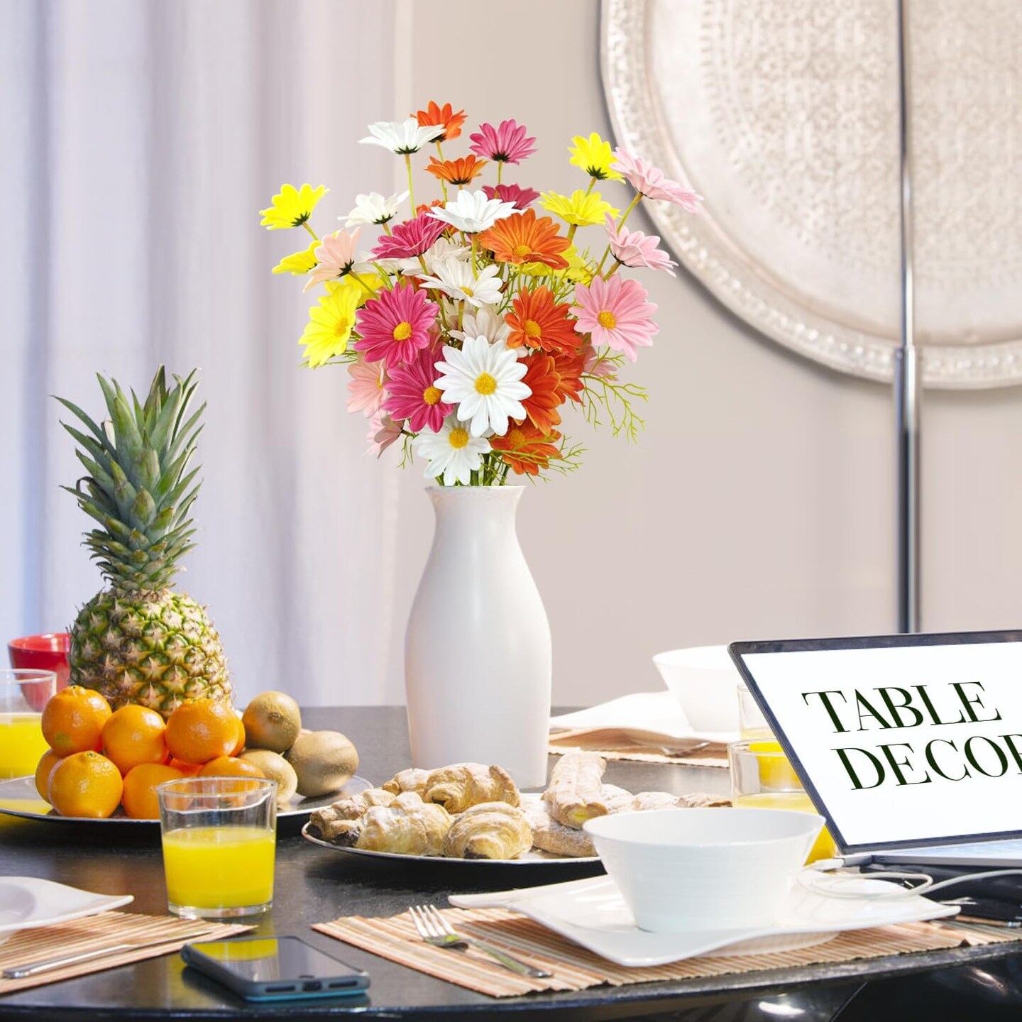 10 Bundles Daisy Artificial Flowers Real Touch PU Fake Daisies Faux Flower for Home Decor Indoor Wedding Party Bouquet Kitchen Table Centerpiece Floral Arrangements Decoration(Multi Color)