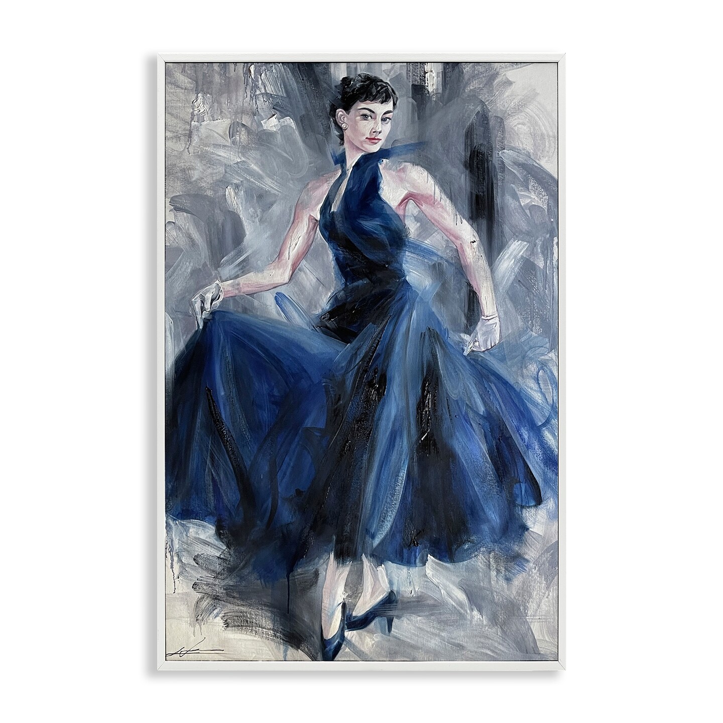 Stupell Industries Stylish Woman in Blue Dress Framed Giclee Design by Lucille Lee