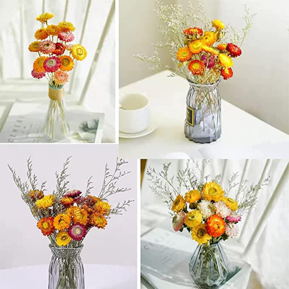 40 Pcs Natural Dried Daisy Flowers with Stems &#x2013; Summer Rustic Dried Flower Bouquet for Tabletop Decor, Wedding, Home, Office, Party, DIY Floral Arrangements &#x26; Crafts