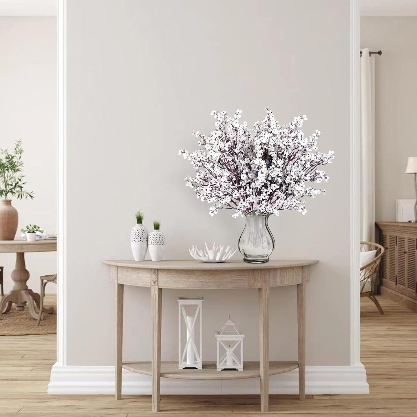 10 Pcs Babys Breath Artificial Flowers Gypsophila Bouquets Bulk Real Touch Fake Silk Flowers for Home Wedding DIY Floral Arrangement Kitchen Table Centerpiece Festival Decoration (White)