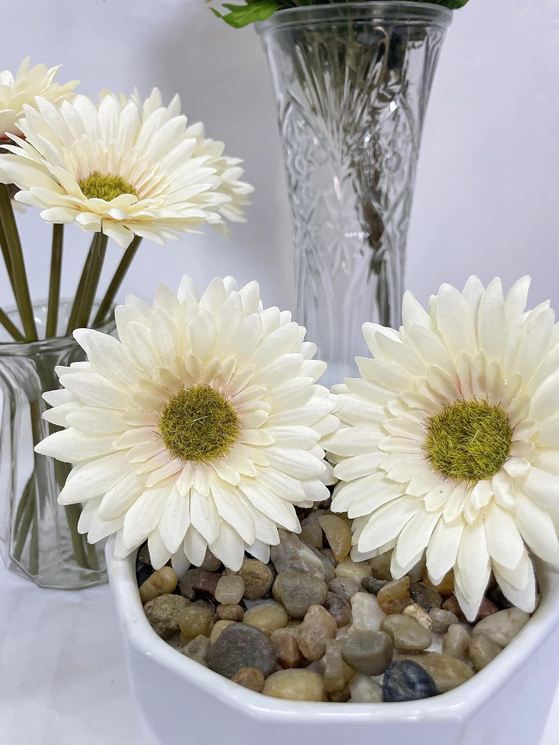 10PCS Artificial Daisy Artificial Flowers Gerbera Daisy Silk Flowers Faux Daisy Faux Flower for Party Home Kitchen Garden Wedding Decor(Cream White)