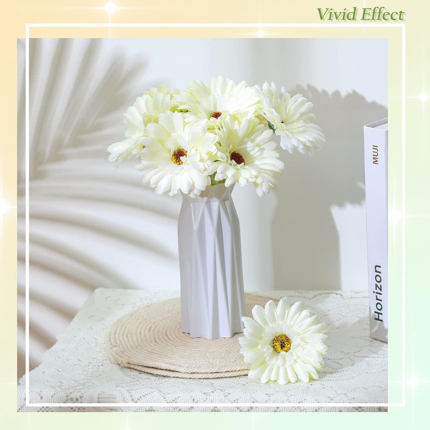21 Pcs Artificial Gerbera Daisy Faux Gerbera Daisy with Stems Boho White Flowers White Silk Flowers Bouquet Fake Daisies for Garden Wedding Bridal Home Kitchen Party Decor