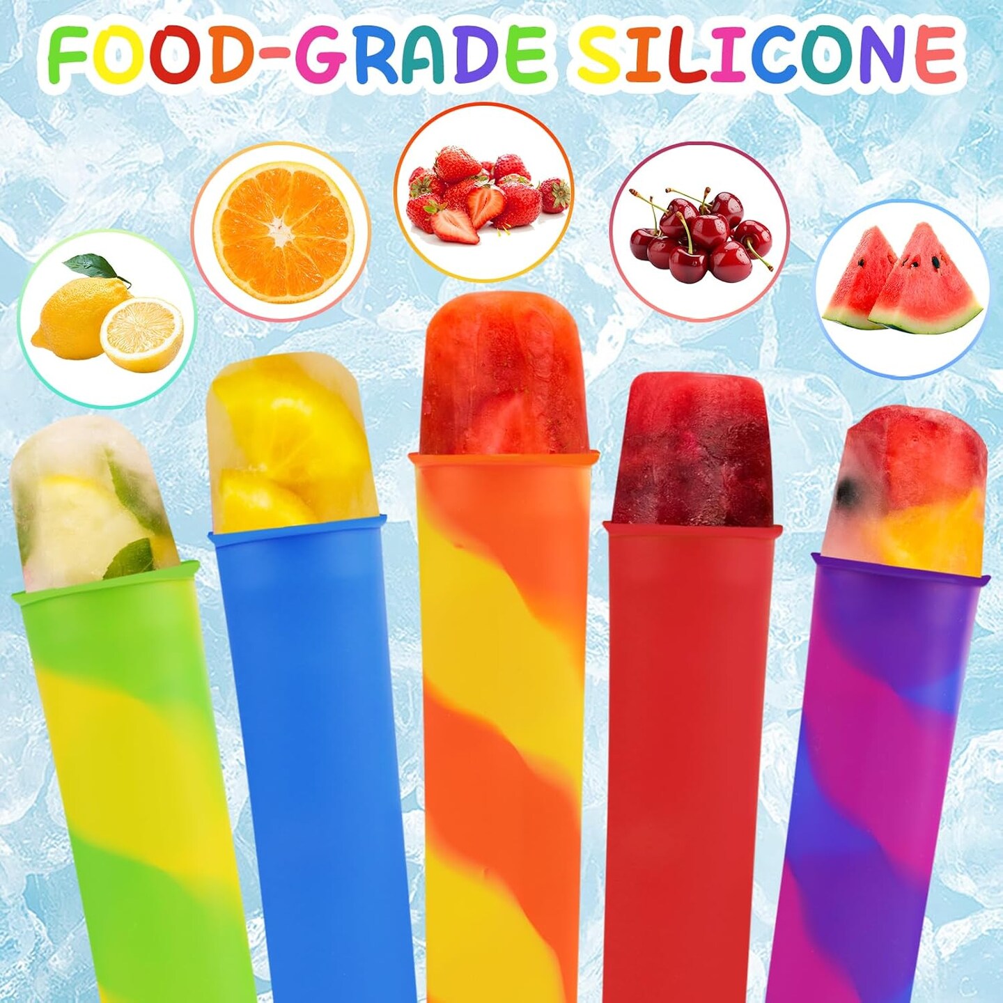 12 Pack Silicone Popsicles Molds for Kids, Reusable Baby Ice Pop Mold with Lids Multi-Color DIY Frozen Ice Popsicle Maker Tubes with Clean Brush for Summer Yogurt Jelly Chocolates (Mixed Color)
