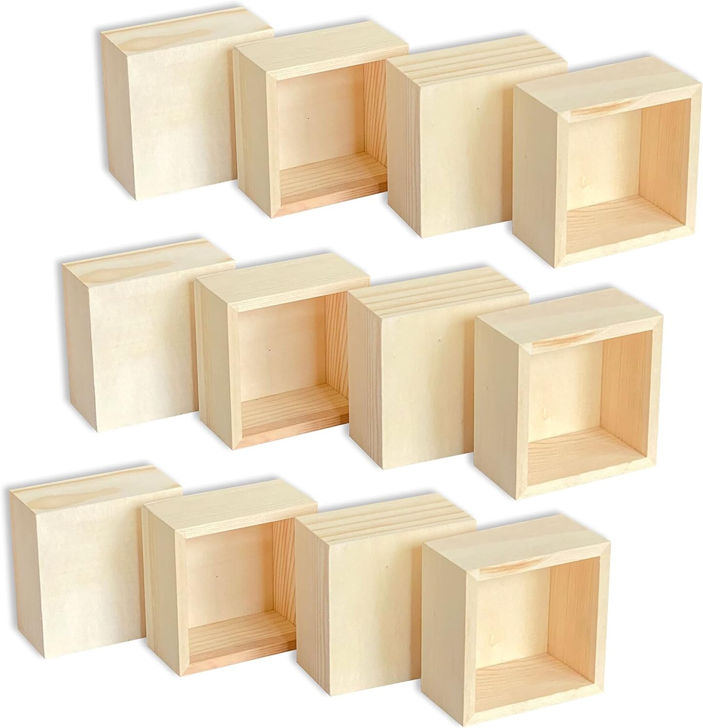 24 Pack 4 Inch Square Wood Box Unfinished Small Wooden Boxes for Crafts (Outer 4.1x 4.1x 2.4 in,Interior 3.5 x 3.5 x 2.3 in)