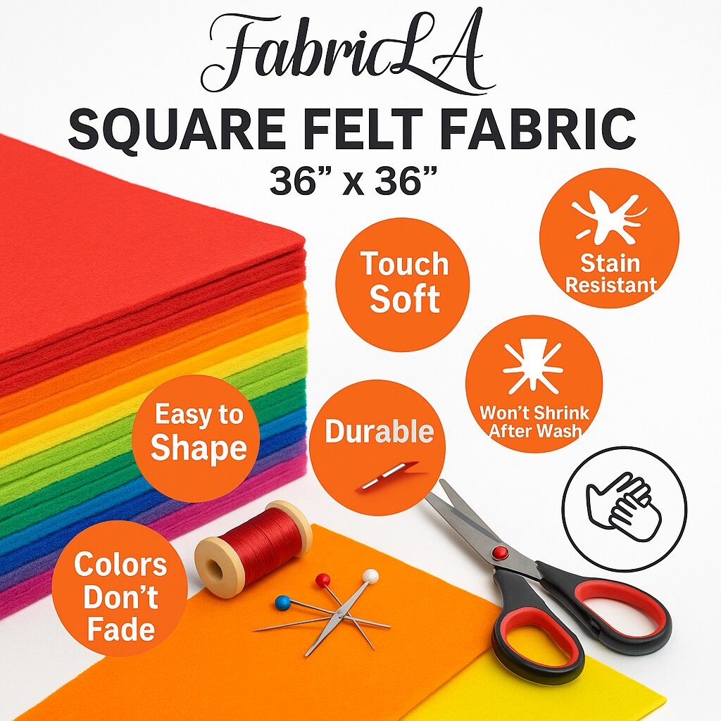 Craft Felt Fabric – 36" x 36" Square Yard | 1.6mm Thick Soft Felt for DIY Crafts & Projects – Black | FabricLA