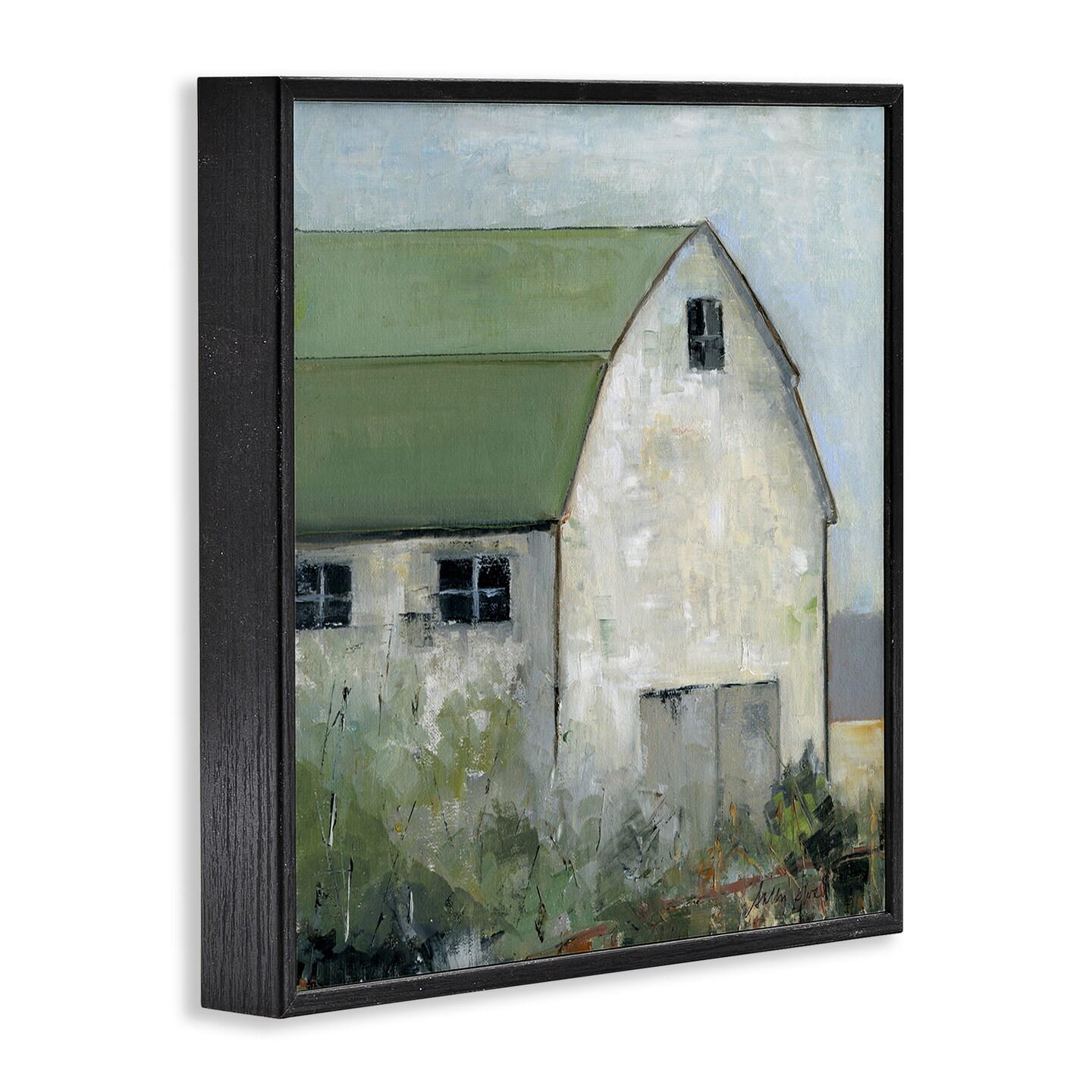 Stupell Industries Barn View with Green Roof Framed Giclee Design by Sally Swatland
