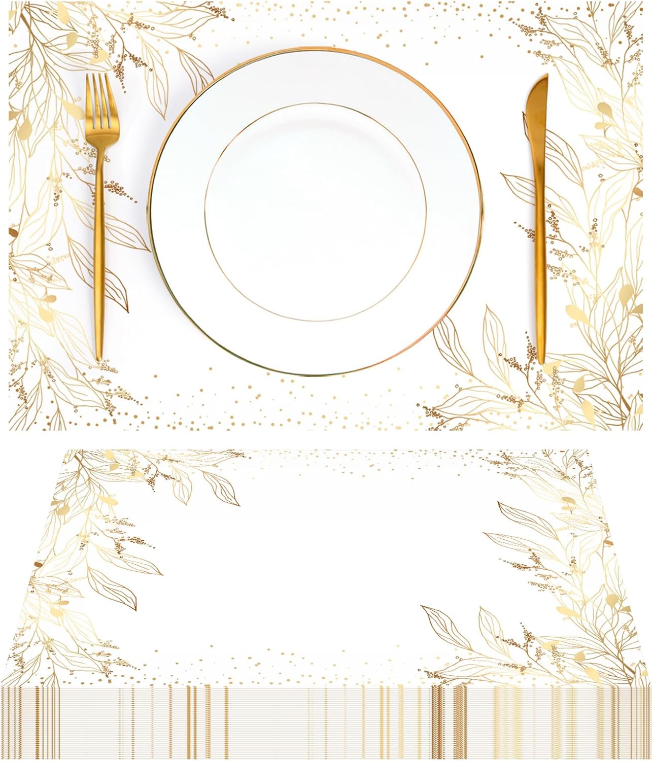 50 Pack Golden Leaves Paper Placemats Disposable Golden Polka Dots Paper Place Mats 11 x 17 Inch Vintage Paper Table Mats Party Decorative Paper for Wedding Banquet Party Home Dining Table Decor