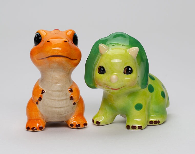 Ceramic Dinosaurs Salt and Pepper Shakers, Children&#x27;s Room Decor, Gift for Boy