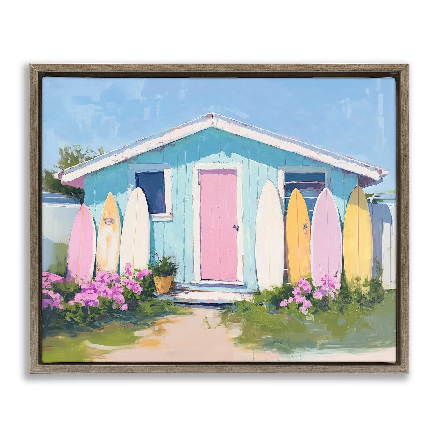 Stupell Industries Cabin with Pastel Surfboards Floating Frame Design by Arlington Prints