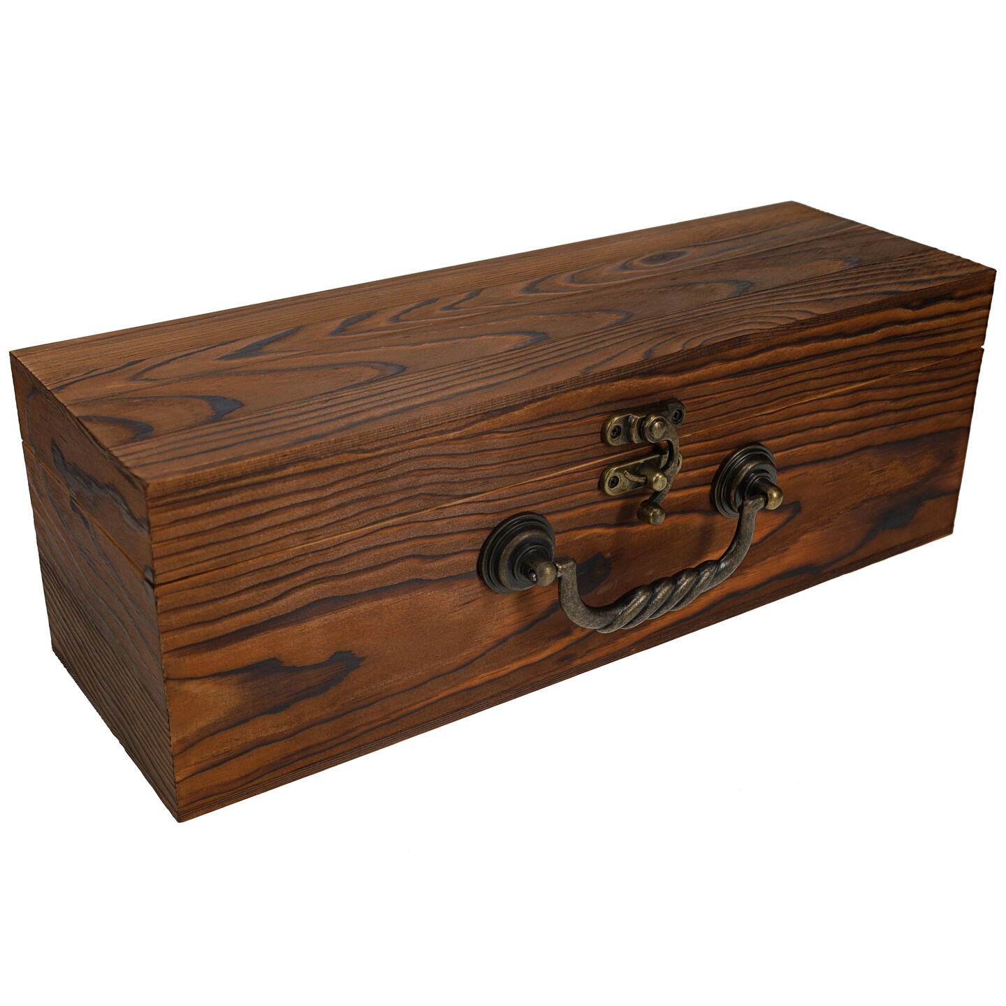 WE Games Wooden Storage Box, Walnut Stained Burnt Wood Finish