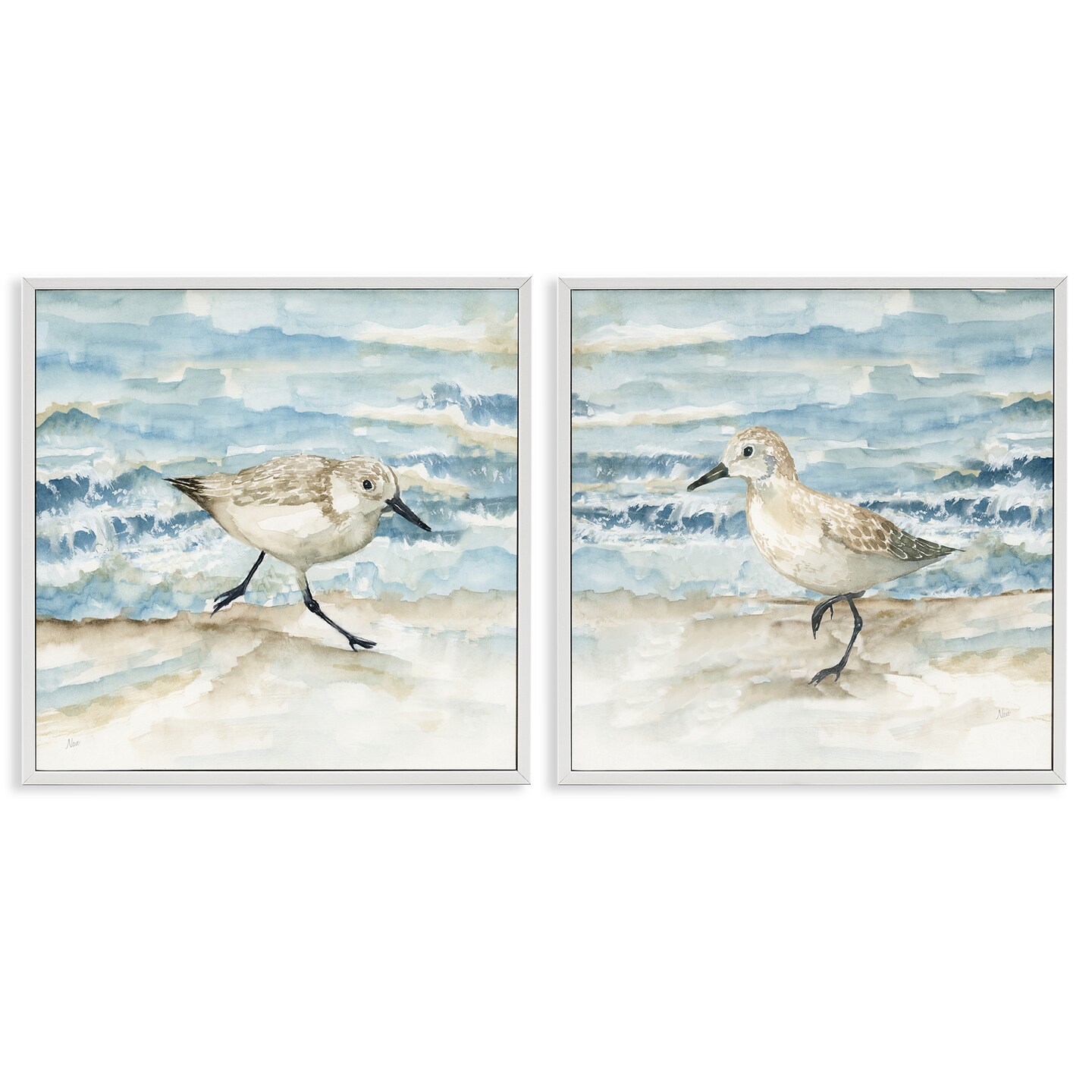 Stupell Industries Sandpipers Treading Beach Shore 2pc Framed Giclee ...