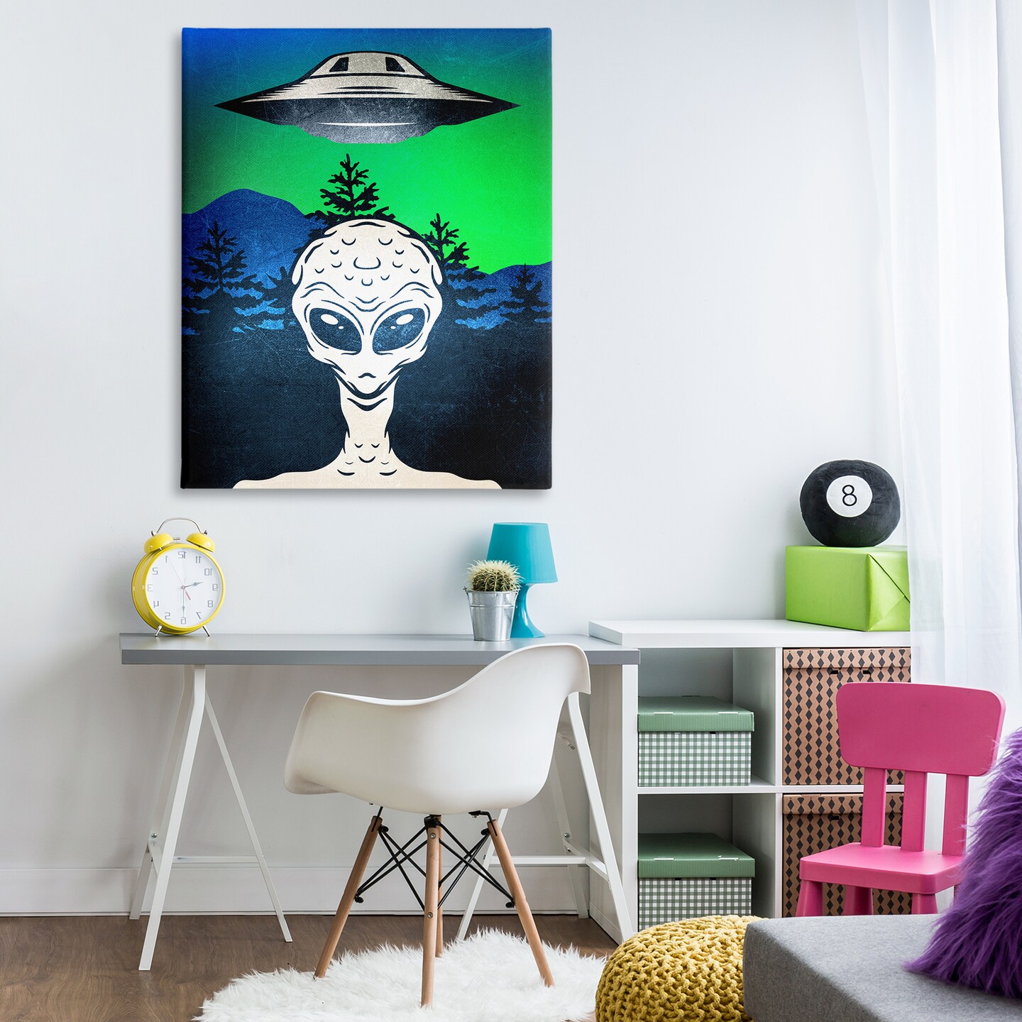 Stupell Industries Alien and UFO Scene Canvas Design by Kim Allen