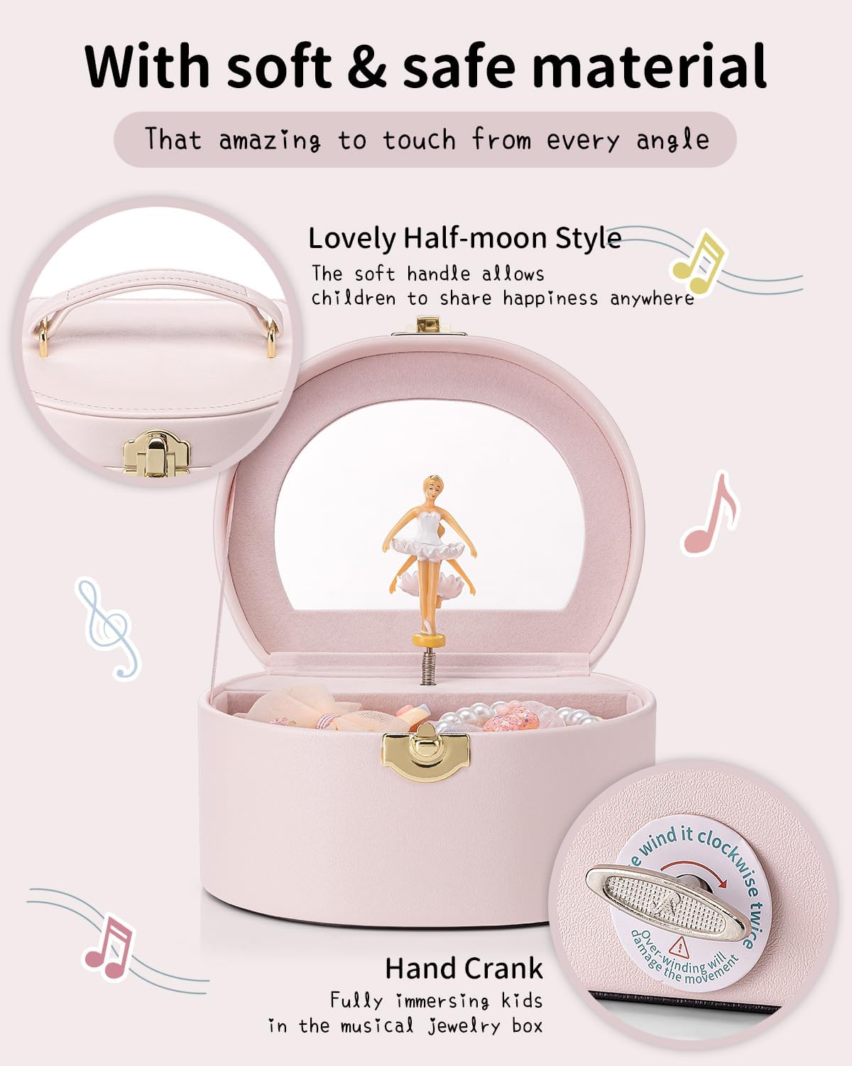 Musical Jewelry Box for Girls, Small Kid Music Box with Ballerina for Birthday Bedroom Decor, Gifts for Girls Kids - Light Pink