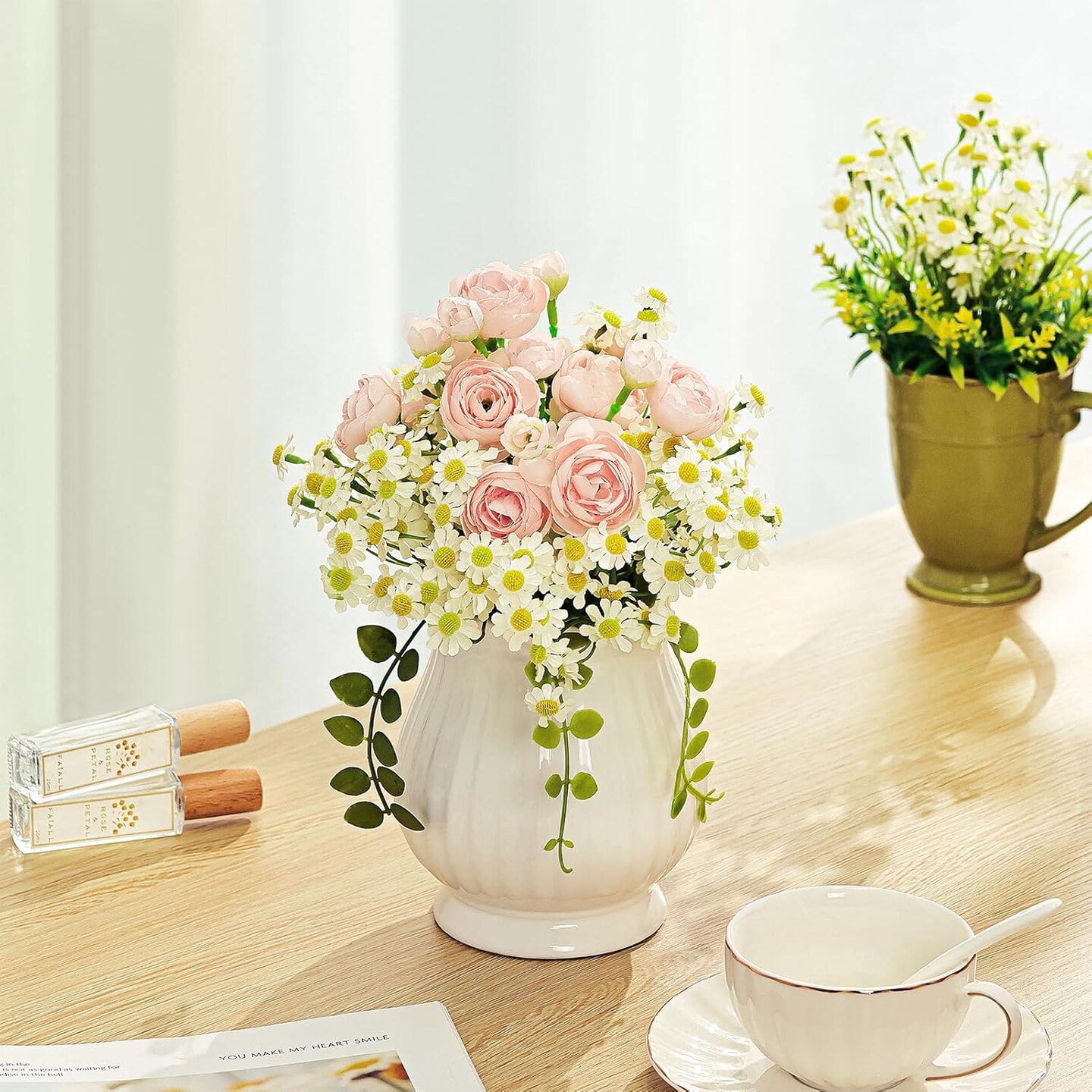 Summer Silk Daisy 18pcs Artificial Flowers – Fake Gerber Daisies for Home Decoration, Wildflowers for Wedding Decor, Tabletop Decor