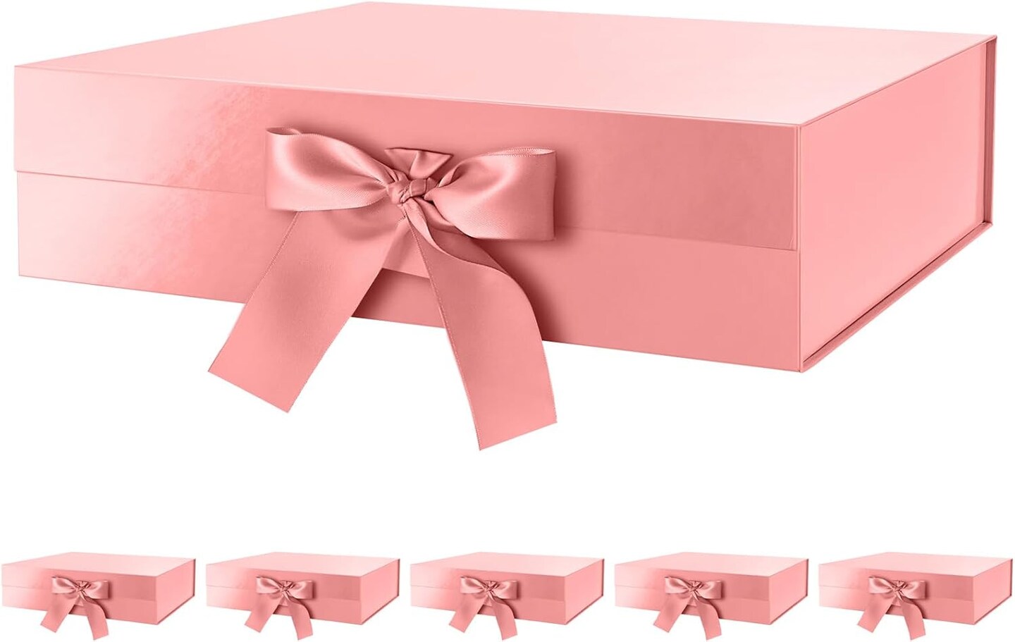 6 Large Gift Boxes with Lids for Presents 13x9.7x3.4 Inches, Mother's Day Rose Gold Magnetic Gift Boxes with Ribbon, Bridesmaid Proposal Boxes, Luxury Gift Boxes (Glossy Rose Gold)
