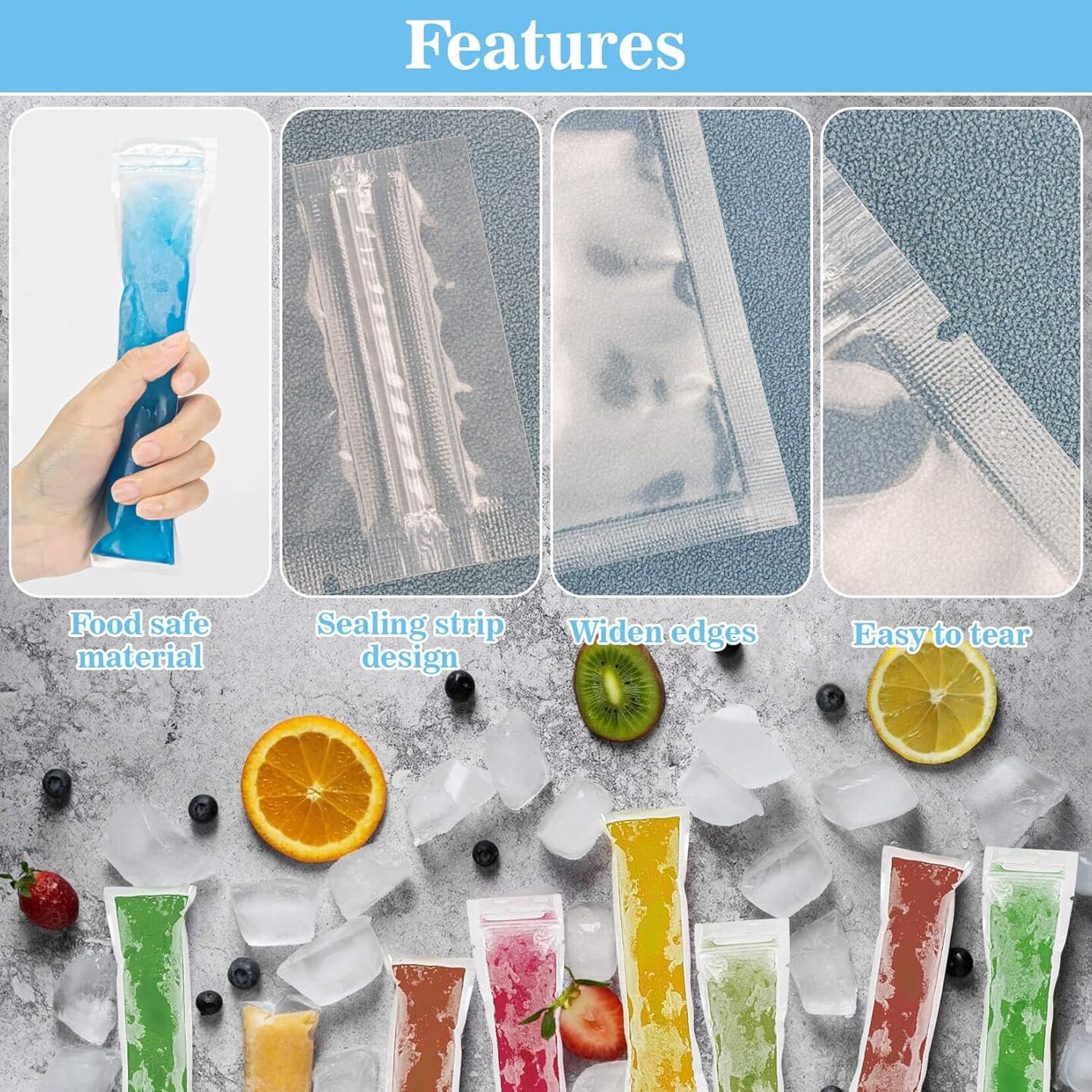 100 Popsicle Bags Sealable BPA-free - 230ml Yogurt Popsicle Tubes Homemade bolsitas para bolis de hielo Ice Candy Plastic Bags Disposable Juice Alcohol Liquor Smoothie Lolly Pop Mold Kid Party