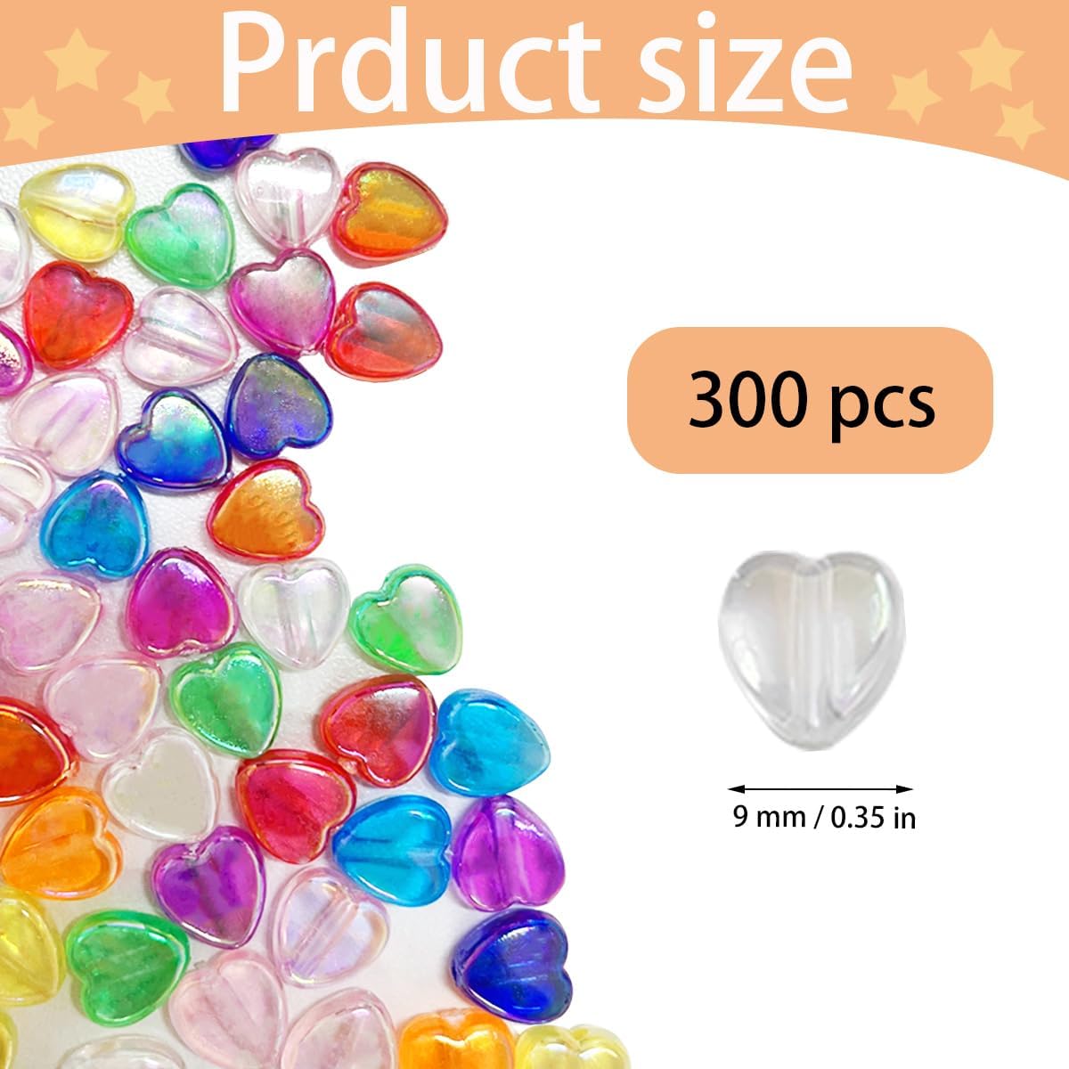 300 PCS Heart Beads, AB Acrylic Bead Heart Beads, for Jewelry Making DIY Bracelet arrings