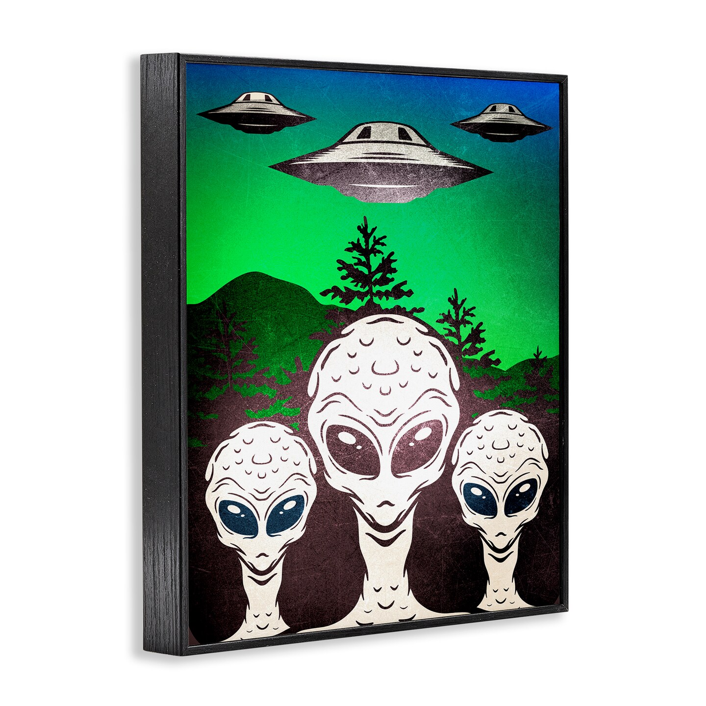 Stupell Industries Vintage Aliens & UFO Framed Giclee Design by Kim Allen