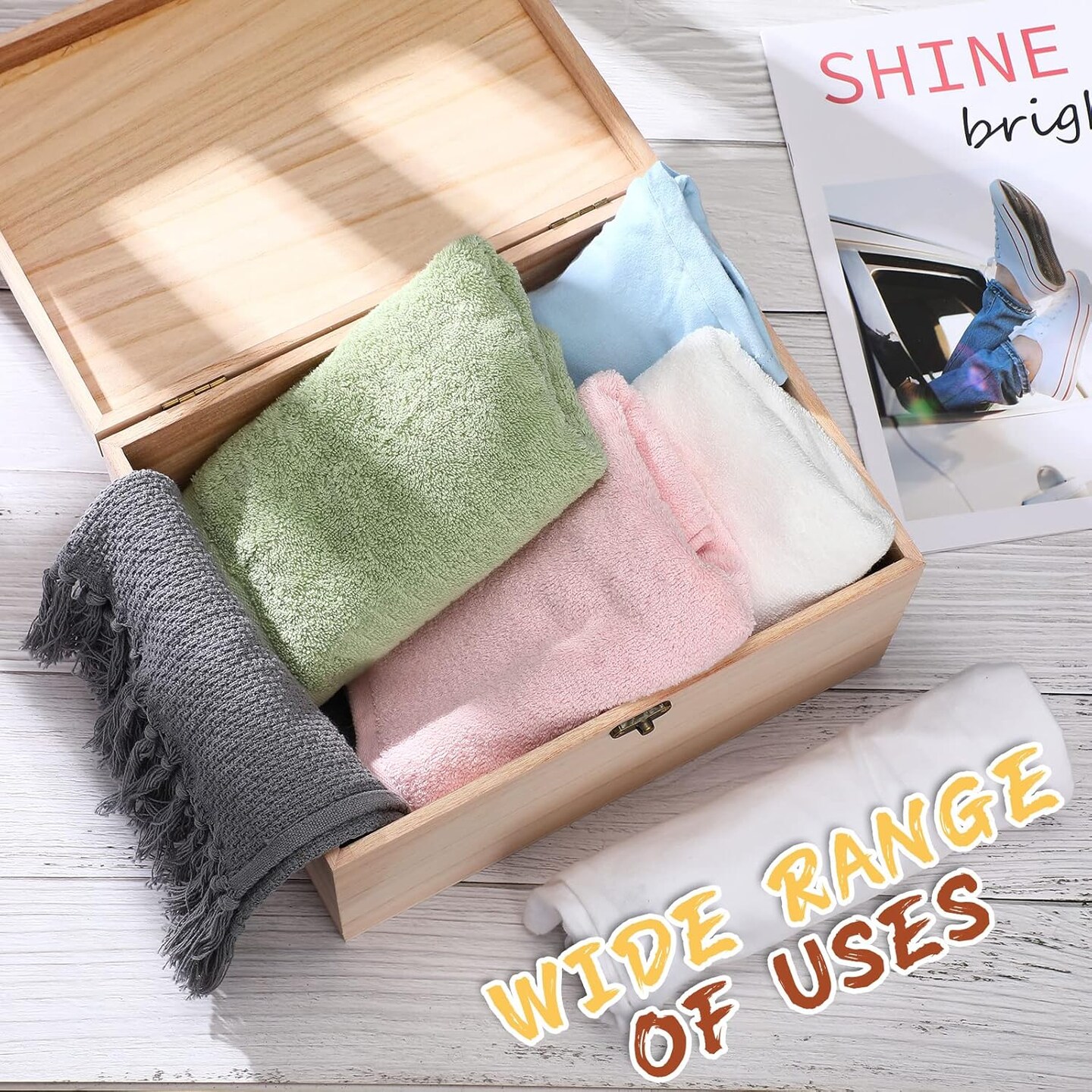 2 Pcs Large Unfinished Wooden Box with Hinged Lid and Front Clasp, Rectangle Unpainted Crafts DIY Wood Boxes Treasure Chest Stash Box