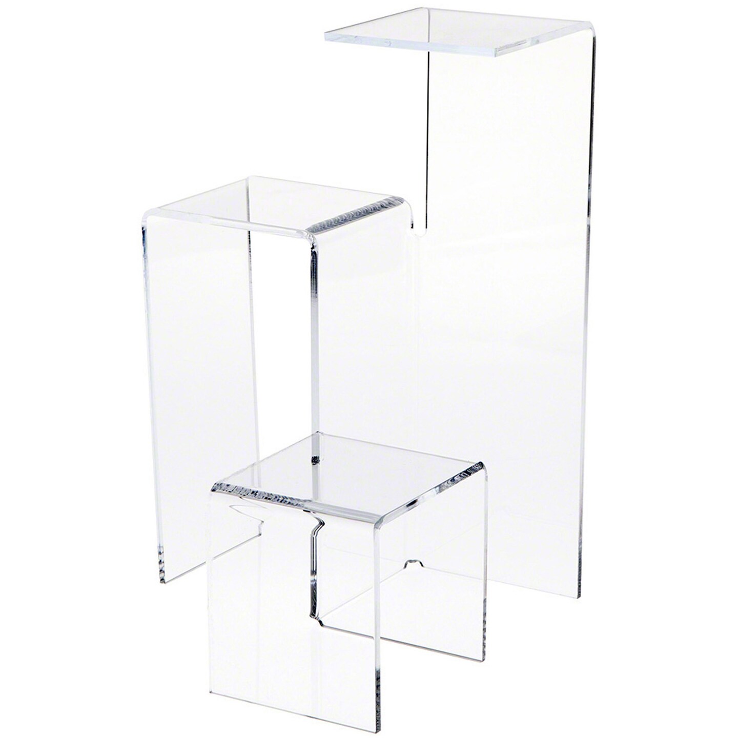 Plymor Clear Acrylic 3-Level Stair-Stepped Display Riser, 12.125&#x22; H x 8.25&#x22; W x 8.25&#x22; D
