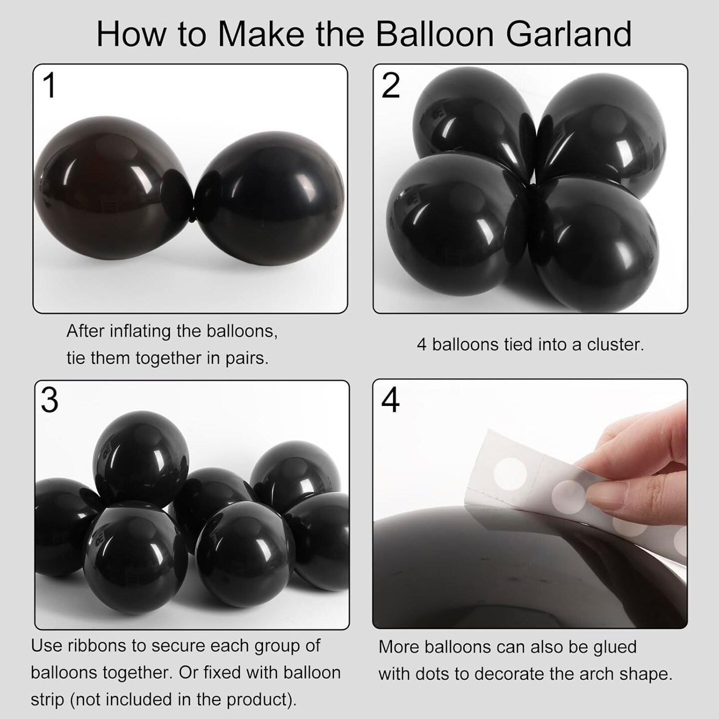 Black Balloons for Balloon Arch 129pcs Different Sizes Pack of 18 12 10 5 Inch Garland Kit, Latex Balloons for Birthday Party Decorations