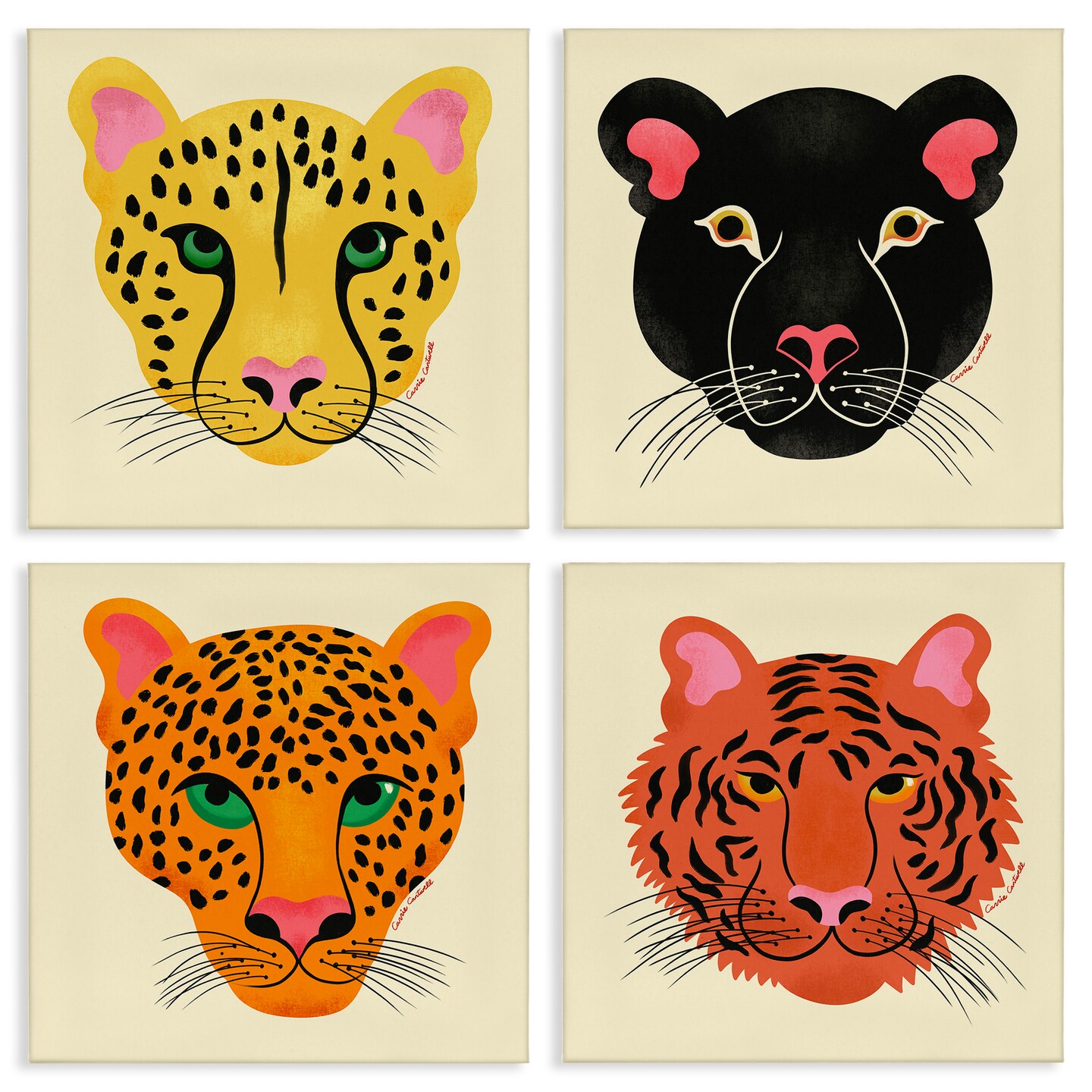 Stupell Industries Modern Jungle Wildlife Faces 4pc Canvas Set Design by Carrie Cantwell