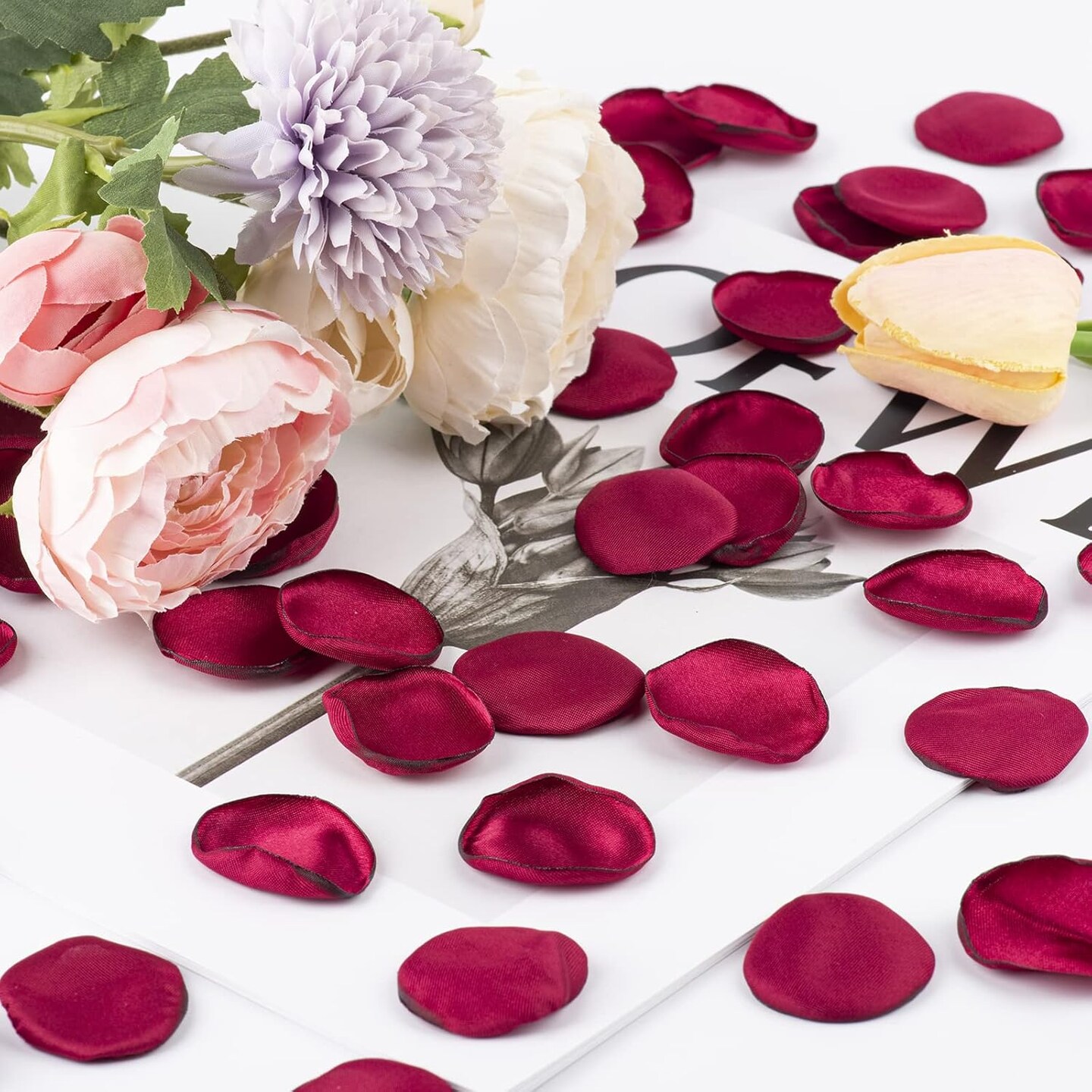 400 PCS Silk Rose Petals Burgundy Red Flower Petals for Romantic Night, Weddings Aisle Centerpieces, Table, Party, Home Decoration, Romantic Night Decoration