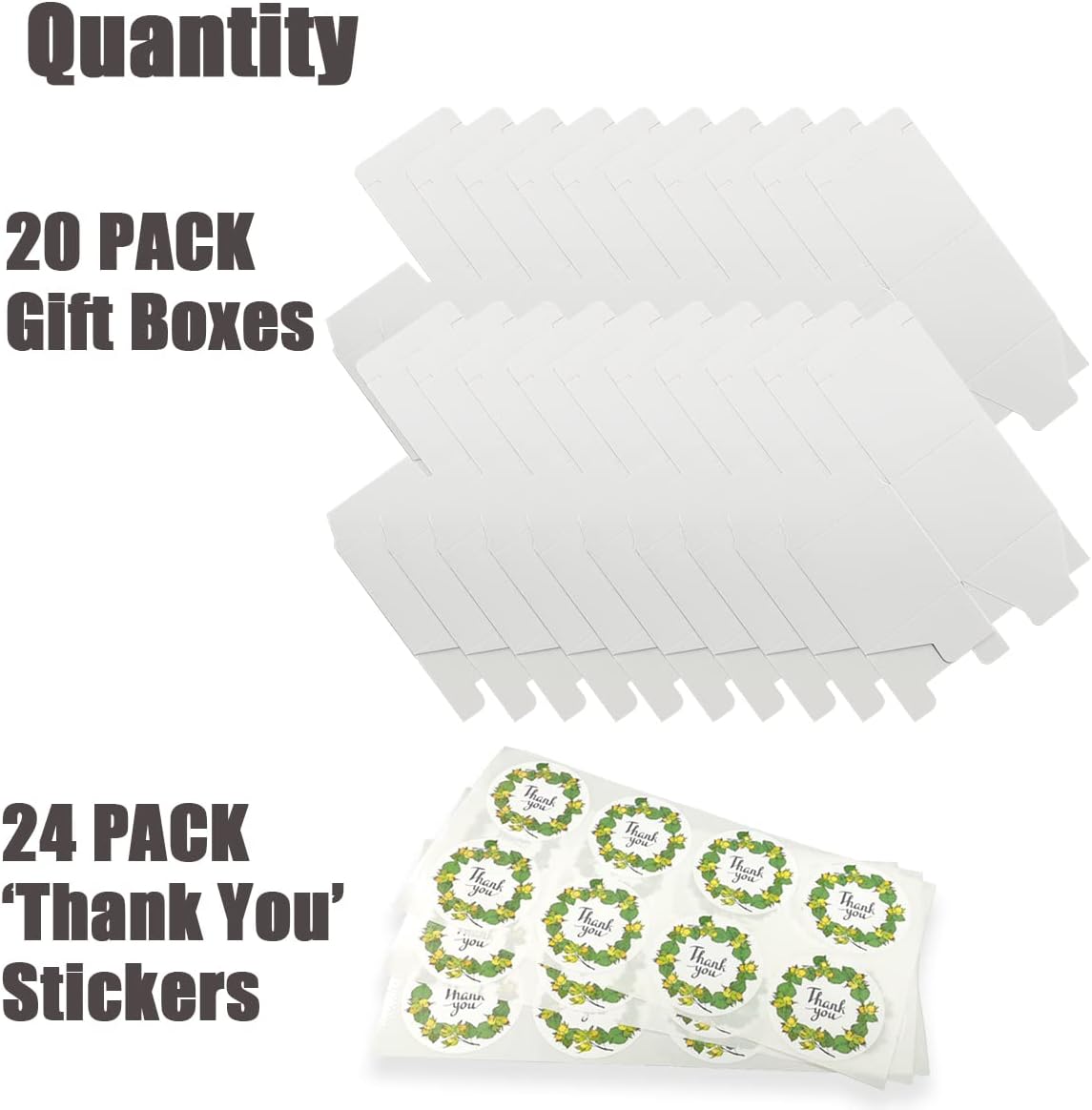 20 Pack White Small Gift Boxes with Lids for Party Gift Boxes, Ornament Boxes, Wedding Boxes Easy to Assemble Gift Box with 24 Thank You Stickers