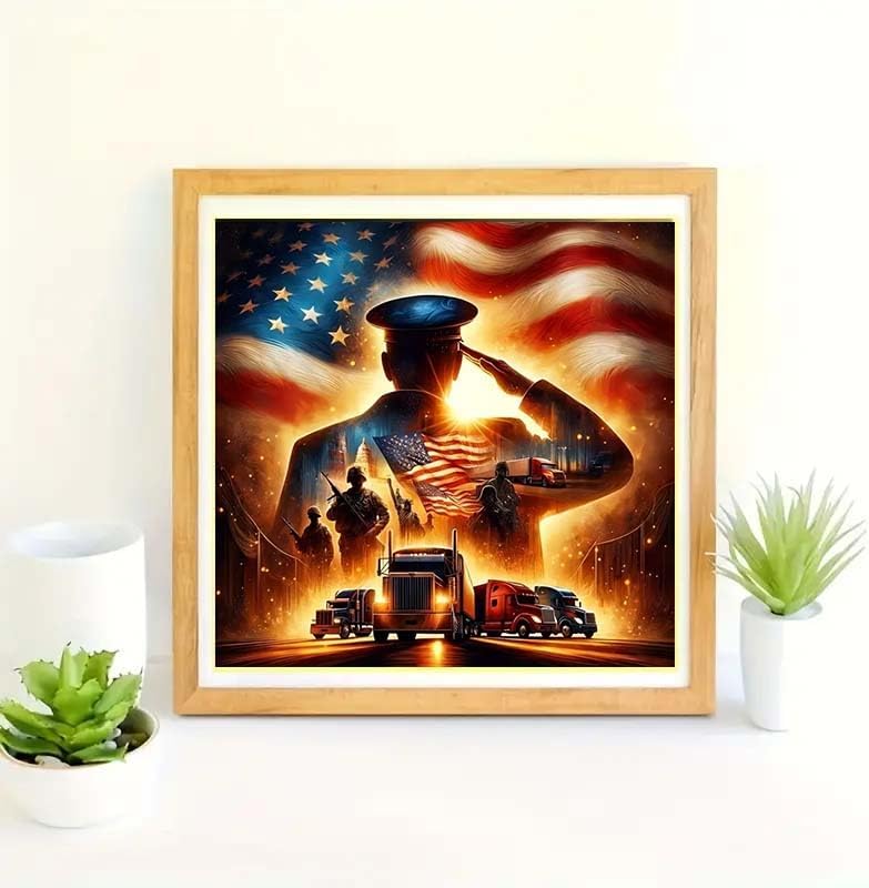 DIY 5D Diamond Painting Kits for Adults, Diamond Painting Full Drill Crystal Rhinestone Embroidery Craft Kits for Home Wall Decor Gifts 11.8x11.7inch(Patriotic Military)