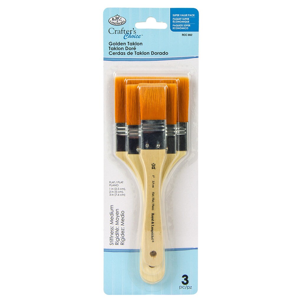 RCC 802 | Crafter's Choice™ 3pc Golden Taklon Large Area Flat Brush Set