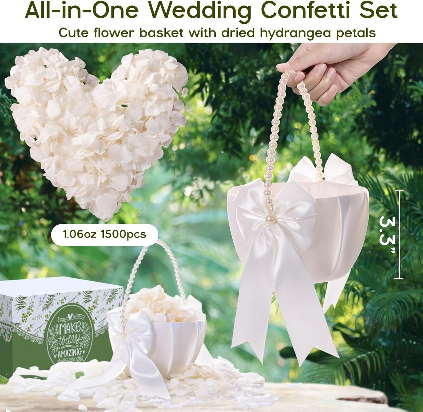 Flower Girl Basket White Real Dried Flower Petals Set - 1.06oz Ivory Natural Dried Hydrangea Flower Petals