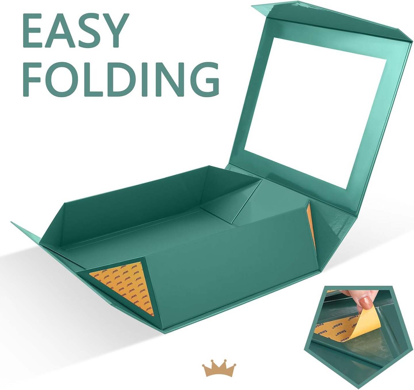 Extra Large Green Gift Box with Window, 16.3x14.2x5 Inches Clear Easter Gift Box for Present Contains Ribbon, Card, Groomsman Proposal Box with Magnetic Lid (Glossy Green)