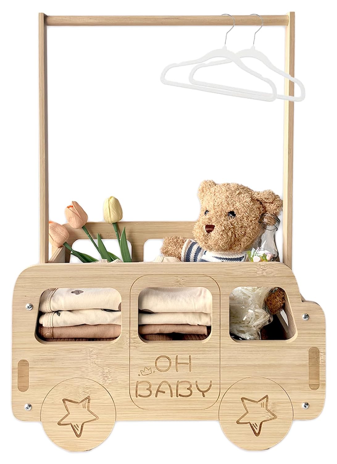 Baby Shower Crate Closet, Bus Shape Baby Shower Basket with Handle Baby Storage Crate, Wooden Crate for Pregnancy New Parent