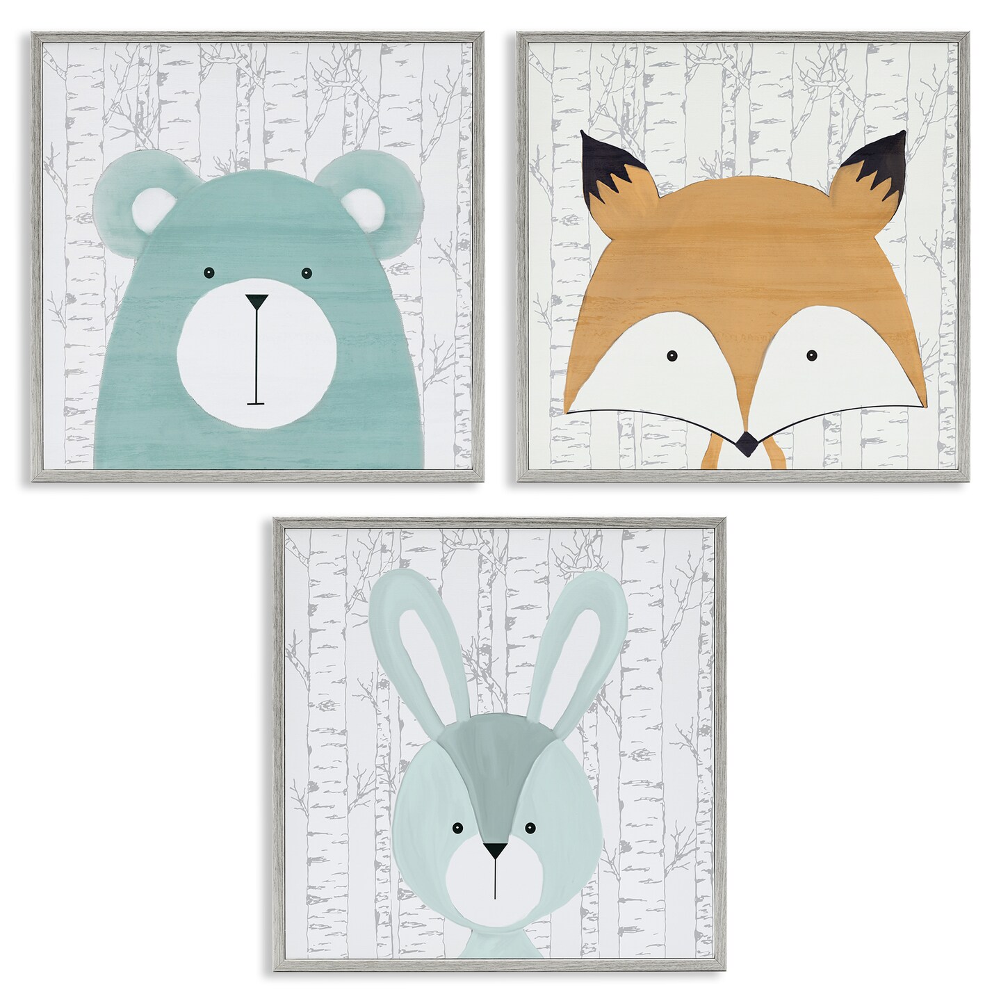 Stupell Industries Whimsical Woodland Nursery Animals 3pc Framed Giclee Set Design by Kim Allen