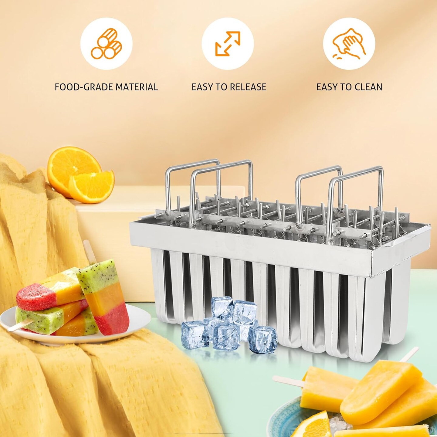 Stainless Steel Popsicle Molds Commercial Ice Pop Molds 20PCS Ice Lolly Popsicle Mould Ice Cream Maker Mold Stick Holder with Lid Single Cup Capacity 108g