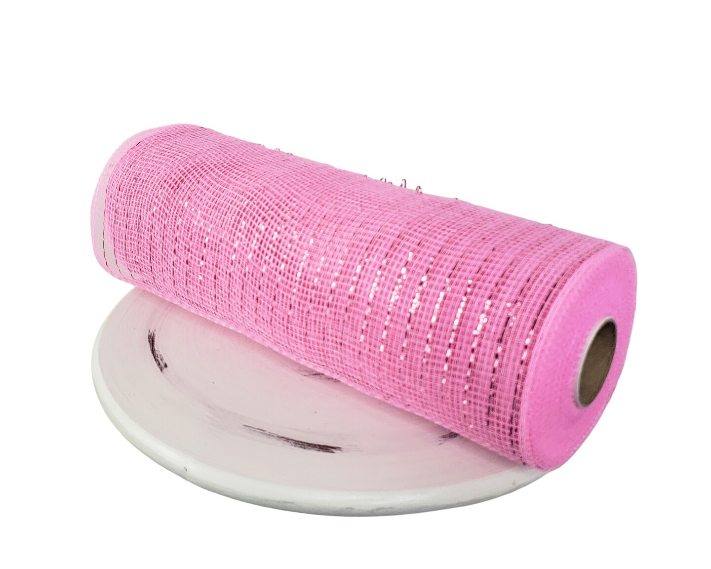 Pink Metallic Deco Mesh Roll 10&#x22;x10 yd for Wreath Making-RE130122