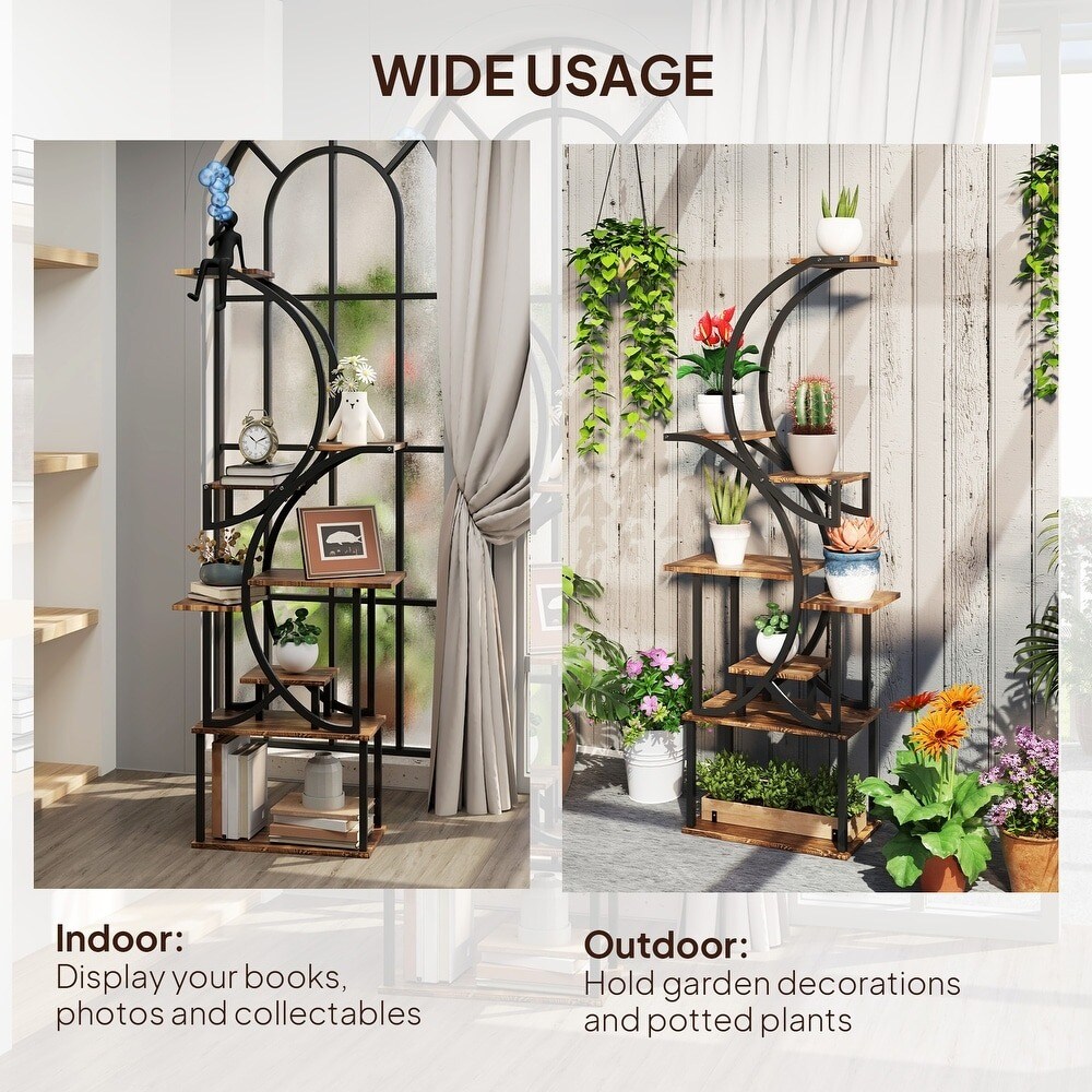 S-shaped Wooden 8-Tier Flower Plant Stand
