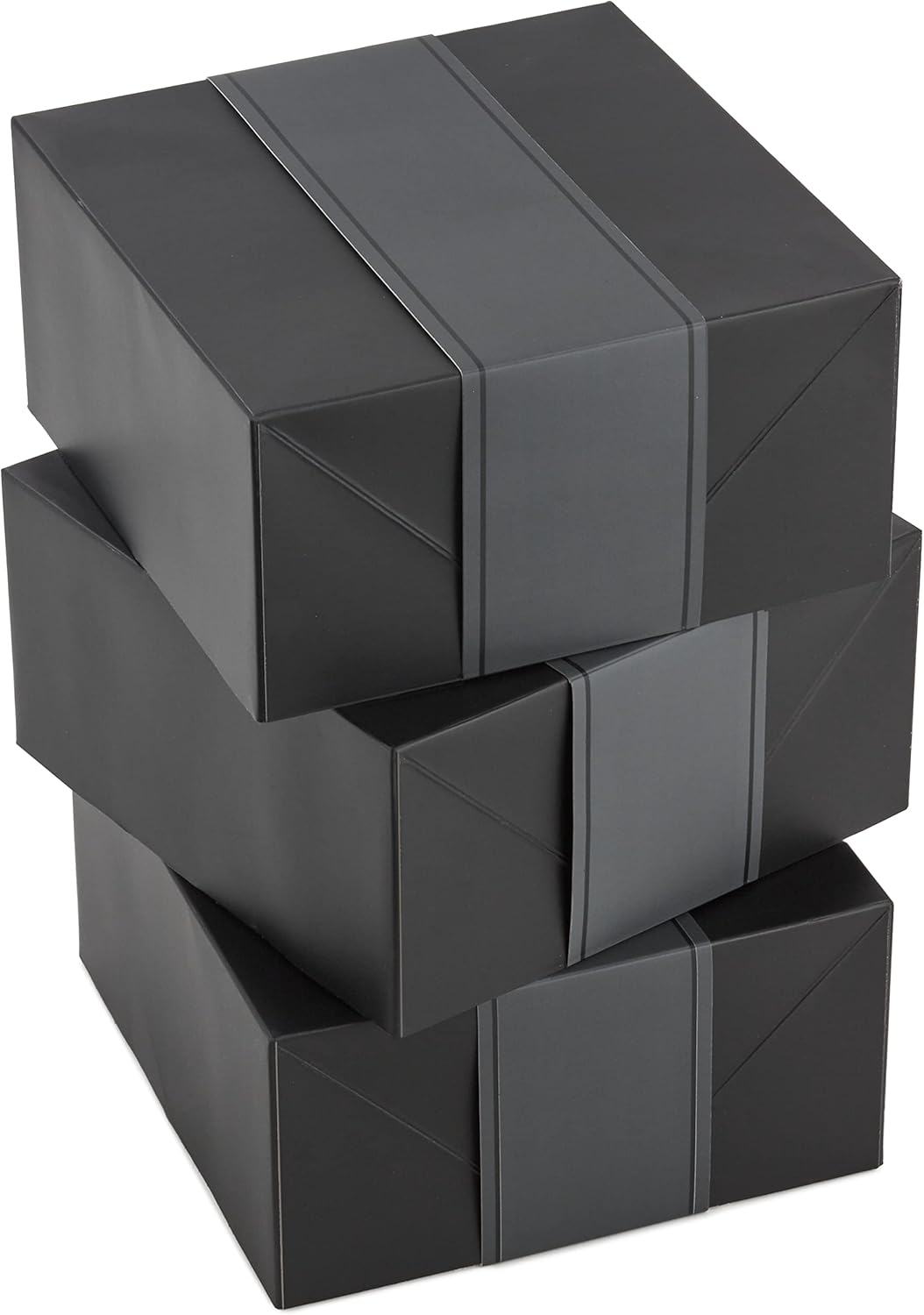 8" Medium Black Gift Boxes with Wrap Bands (3-Pack) – Elegant Boxes for Weddings, Groomsmen, Bridal Parties, Birthdays & Treats (Black)