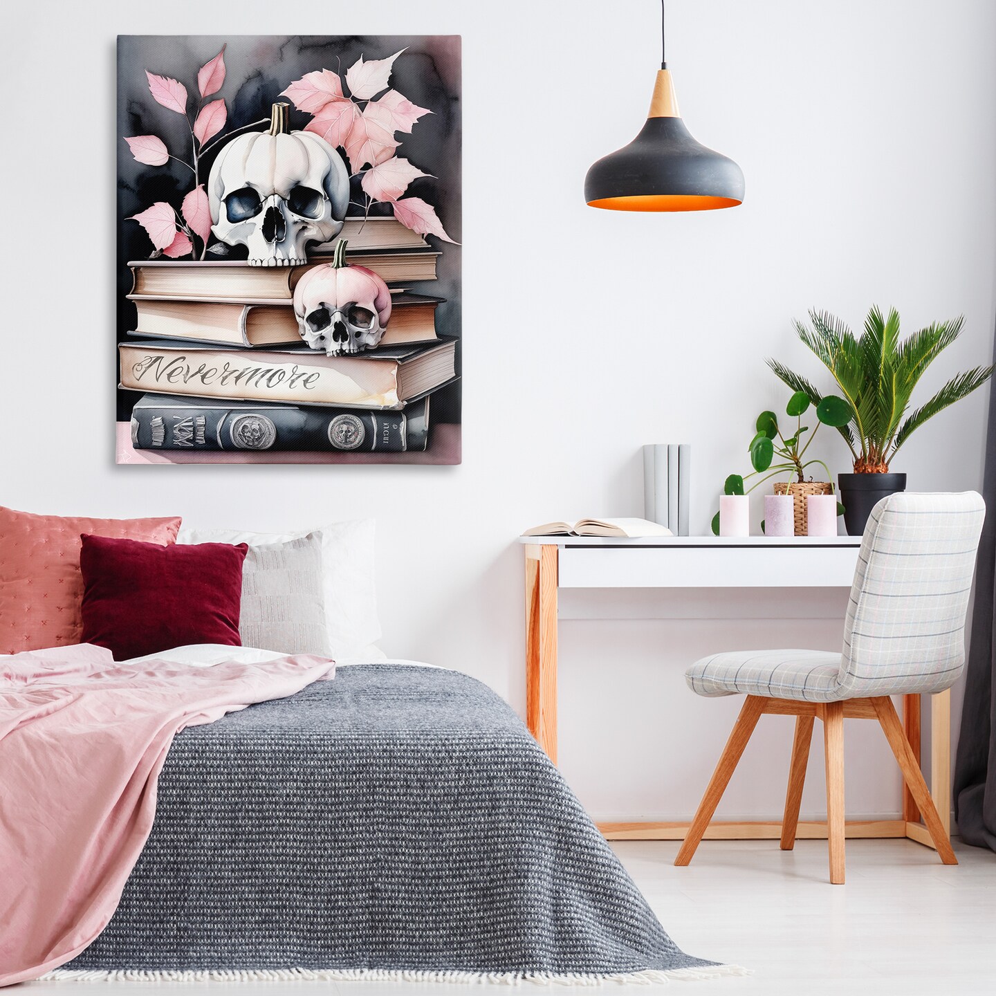 Stupell Industries Spooky Skull Book Stack Canvas Design by Tabz Jones