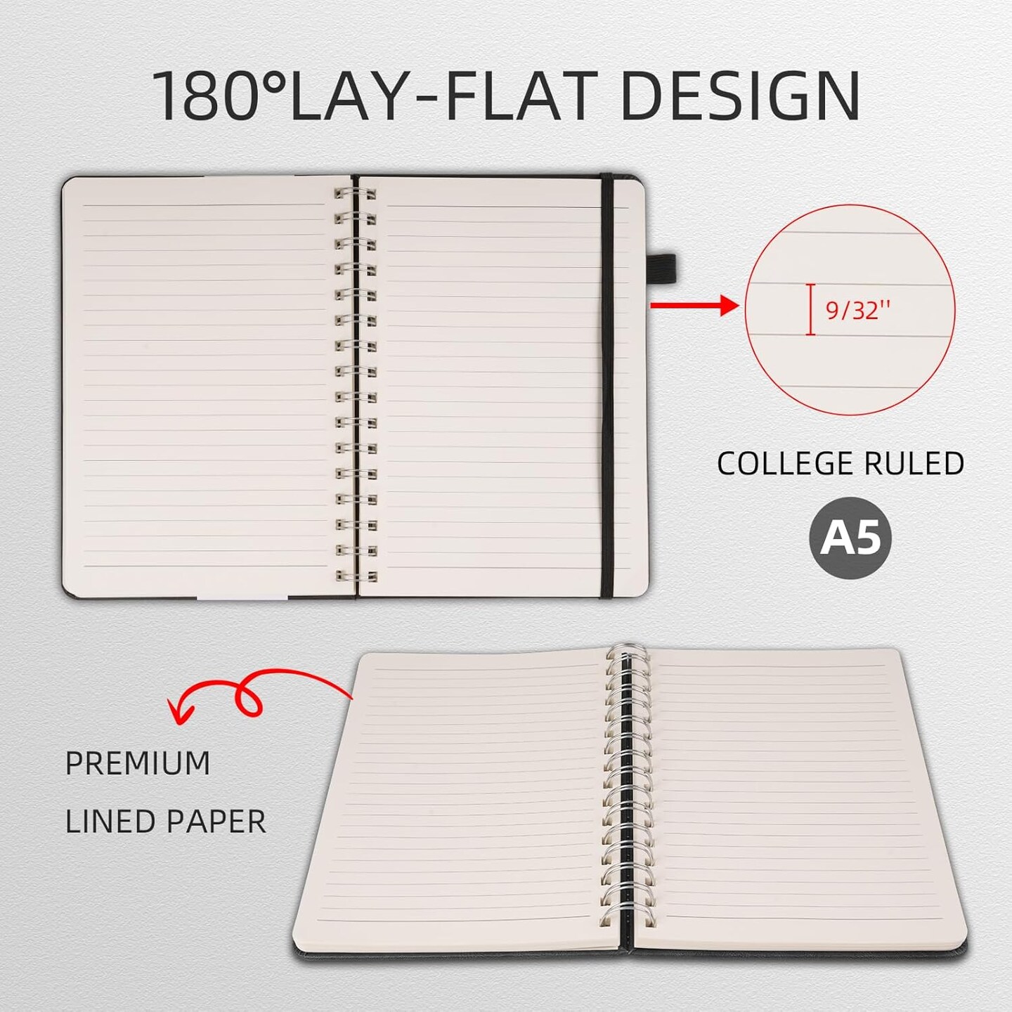 Spiral Notebooks Journal for Women Men 5 Pack Bulk Leather Hardcover with Pen Holder A5 160 Pages 100 GSM Thick Paper for Work School