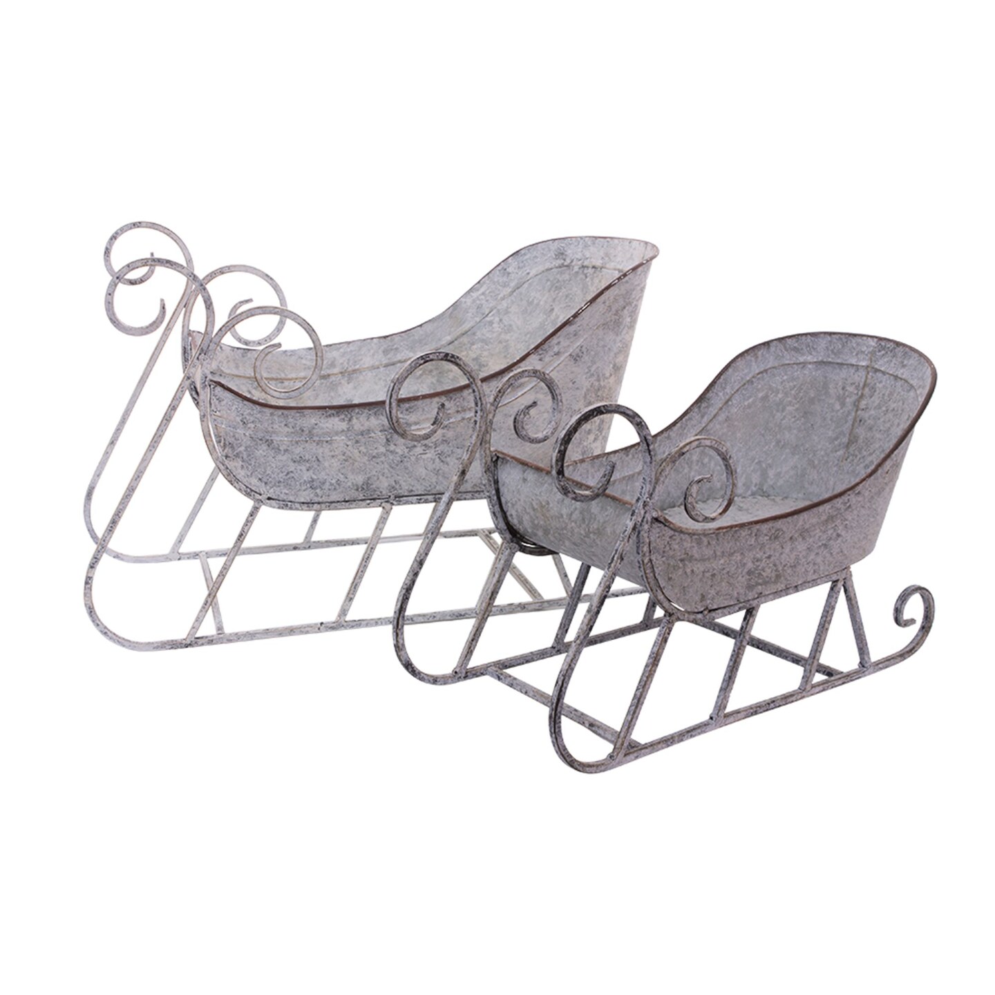 Contemporary Home Living 16" Gray Whitewashed Christmas Sleighs - Set of 2