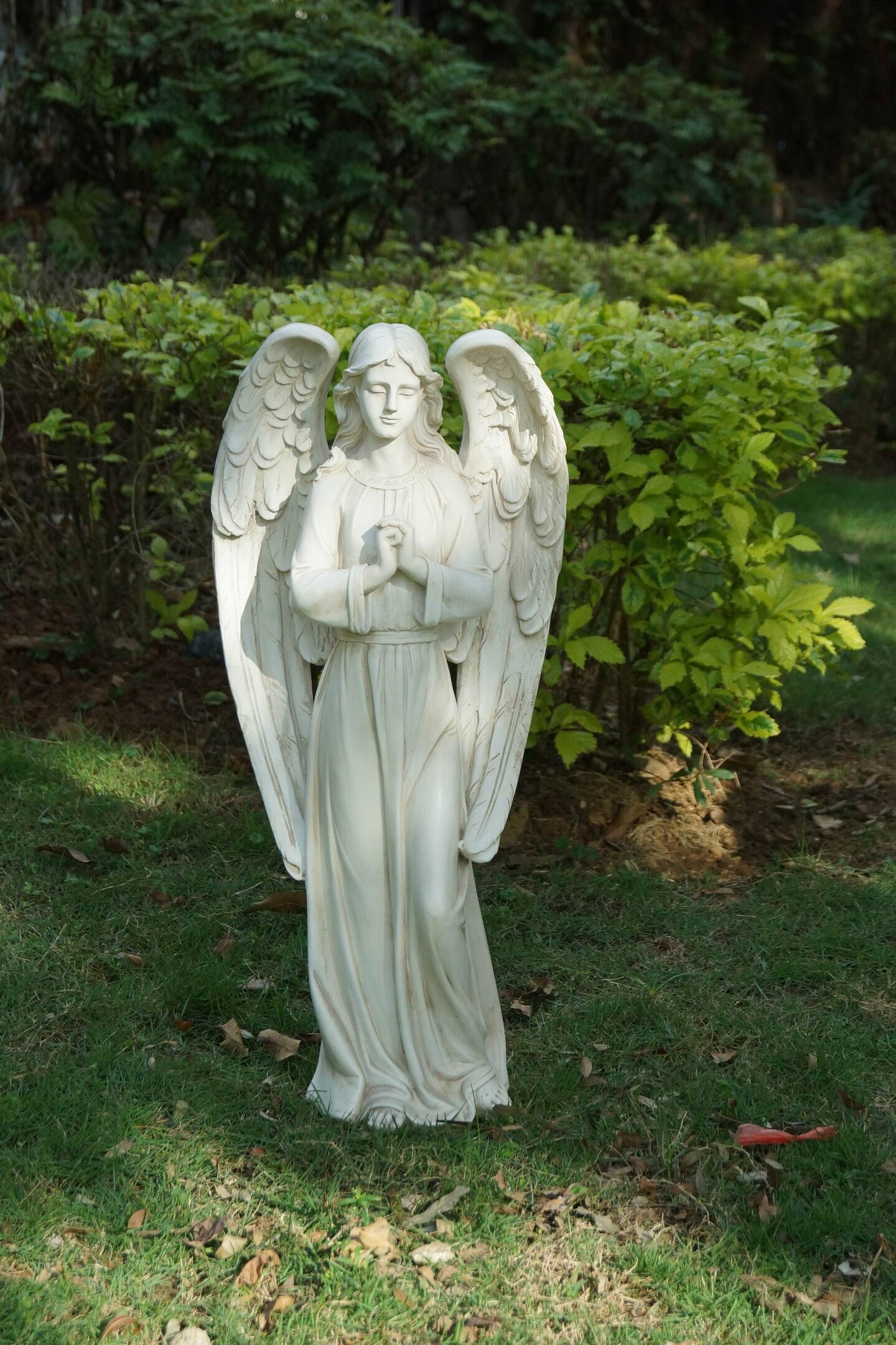 Hi-Line Gifts Standing Angel with Folded Hands Outdoor Garden Statue - 28" - White